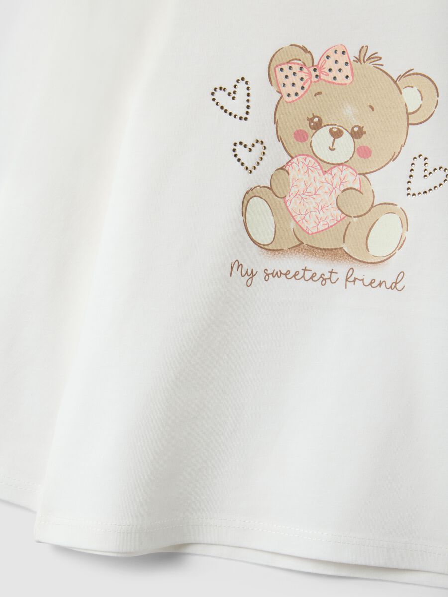 Girls&rsquo; white pure cotton regular-fit T-shirt with teddy bear motif_2