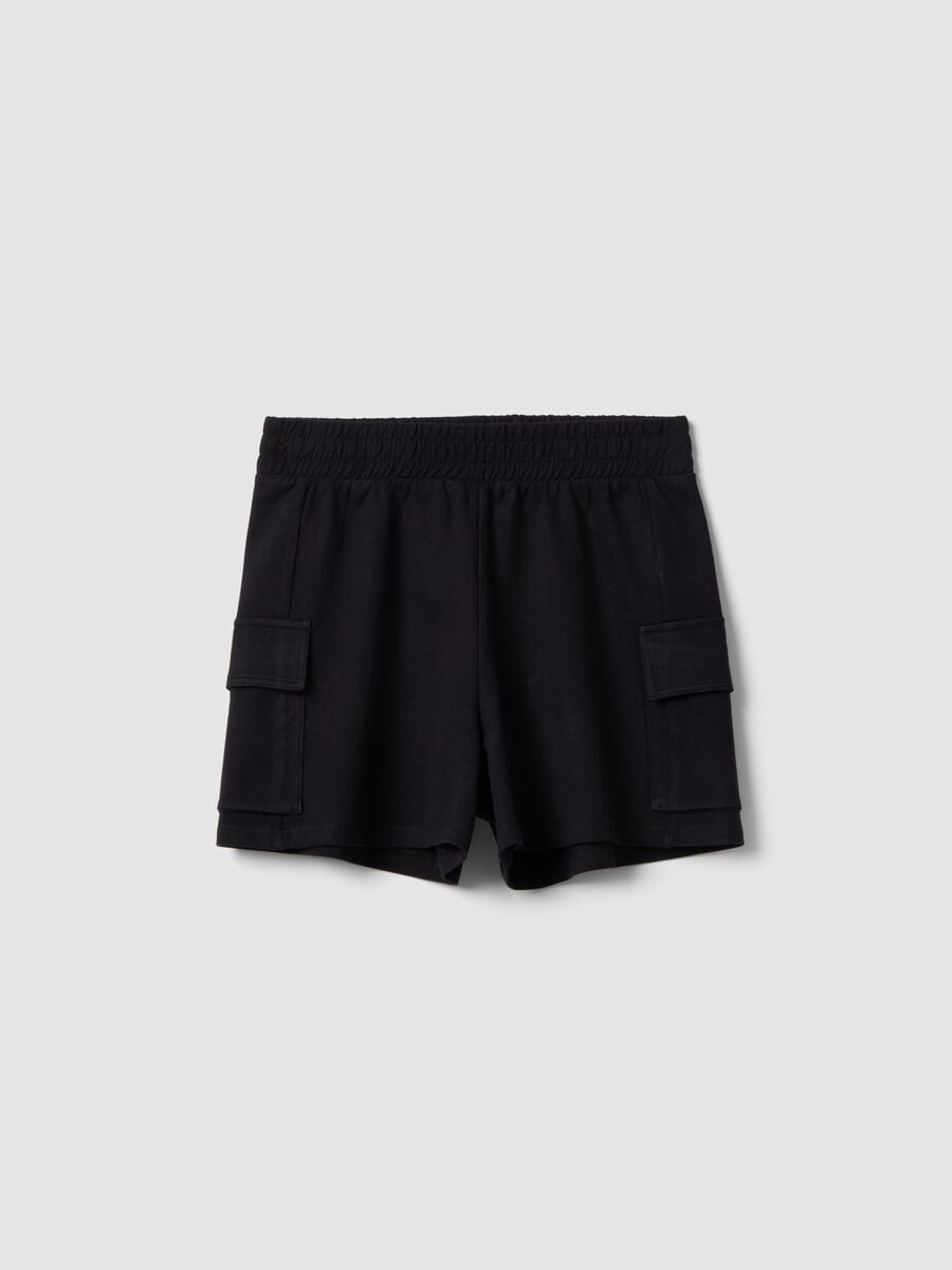 Girls' black cotton blend cargo shorts relaxed fit_3