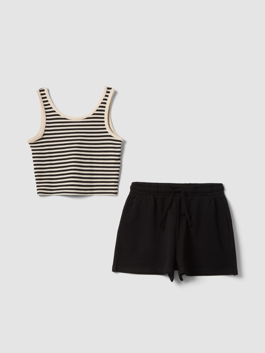 Girls&rsquo; black and beige fitted stretch-cotton set_3