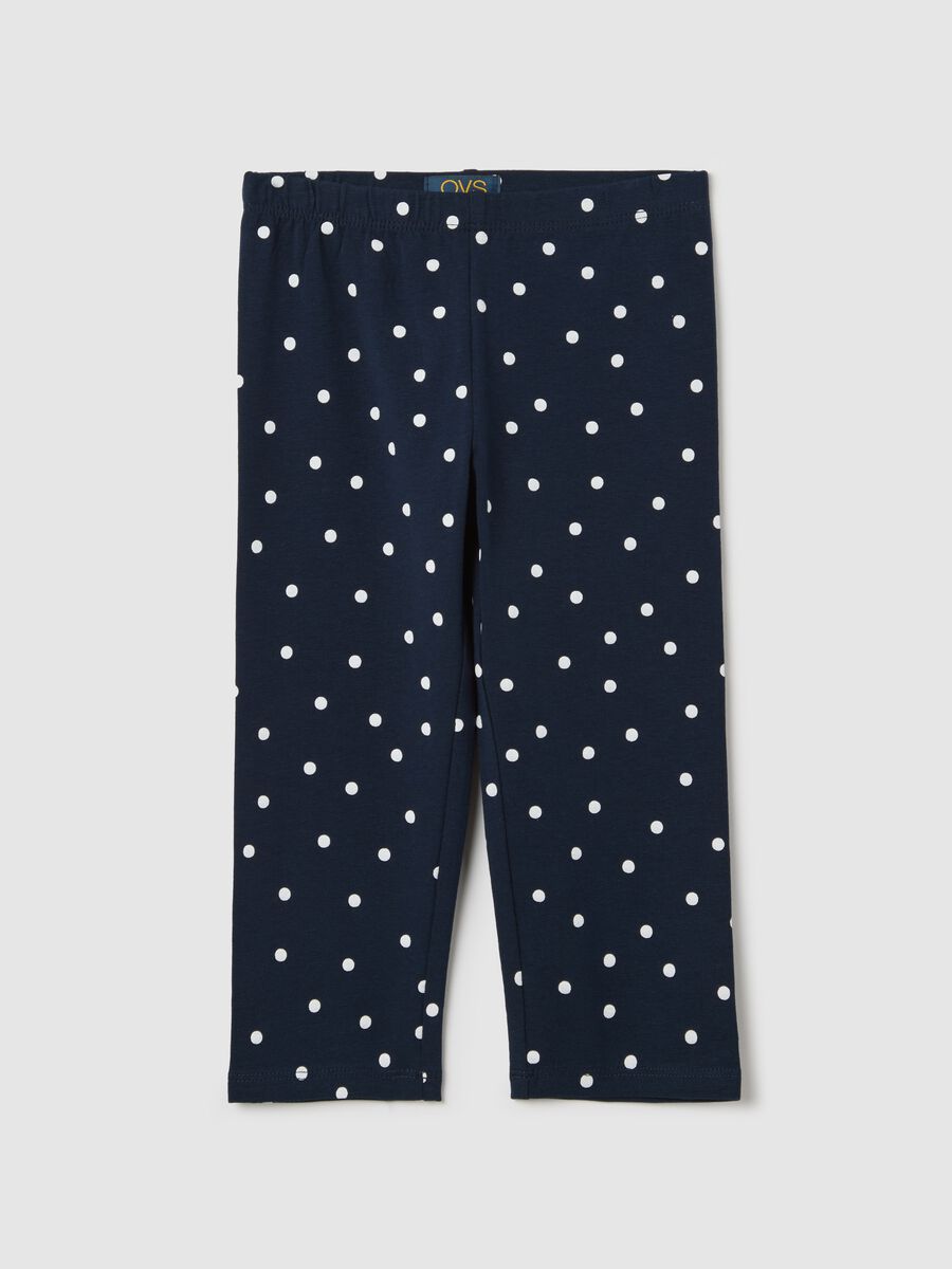 Blue three-quarter leggings with polka dot pattern_0