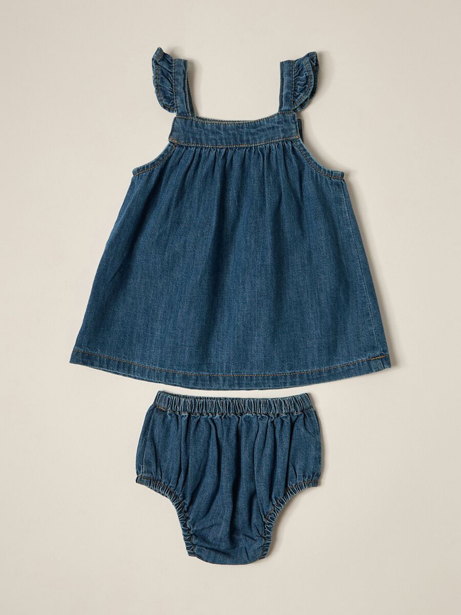 IANA newborn girl dress + shorts set in 100% cotton denim_1