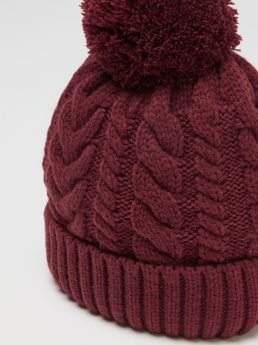 Girl's red hat with jacquard knit pompom_1