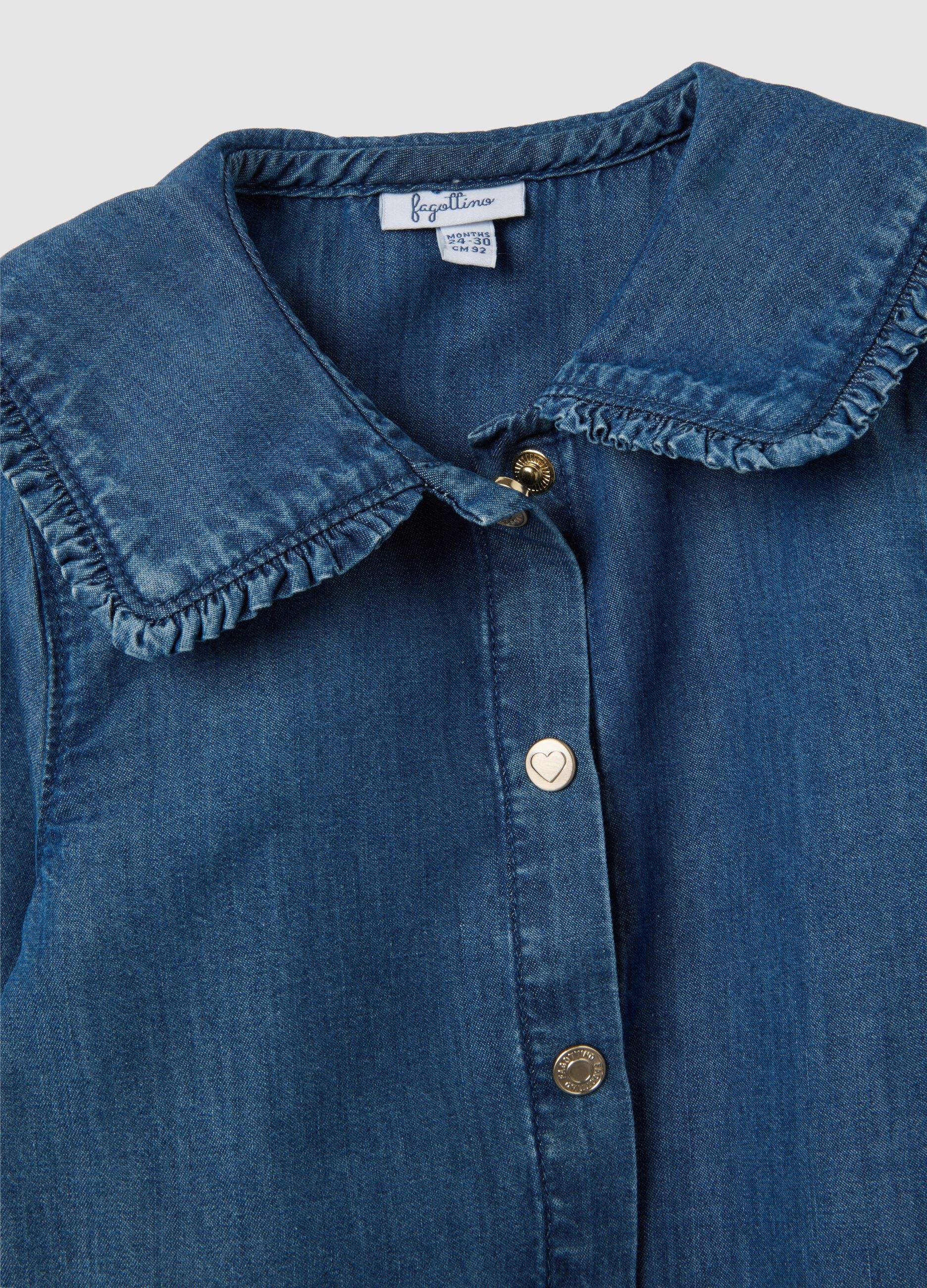 Girls' Blue Denim Shirt with Classic Collar
