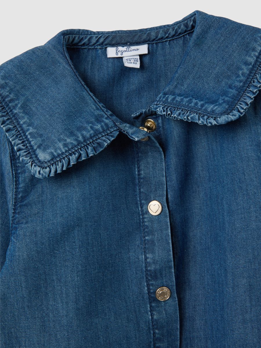 Girls' Blue Denim Shirt with Classic Collar_3