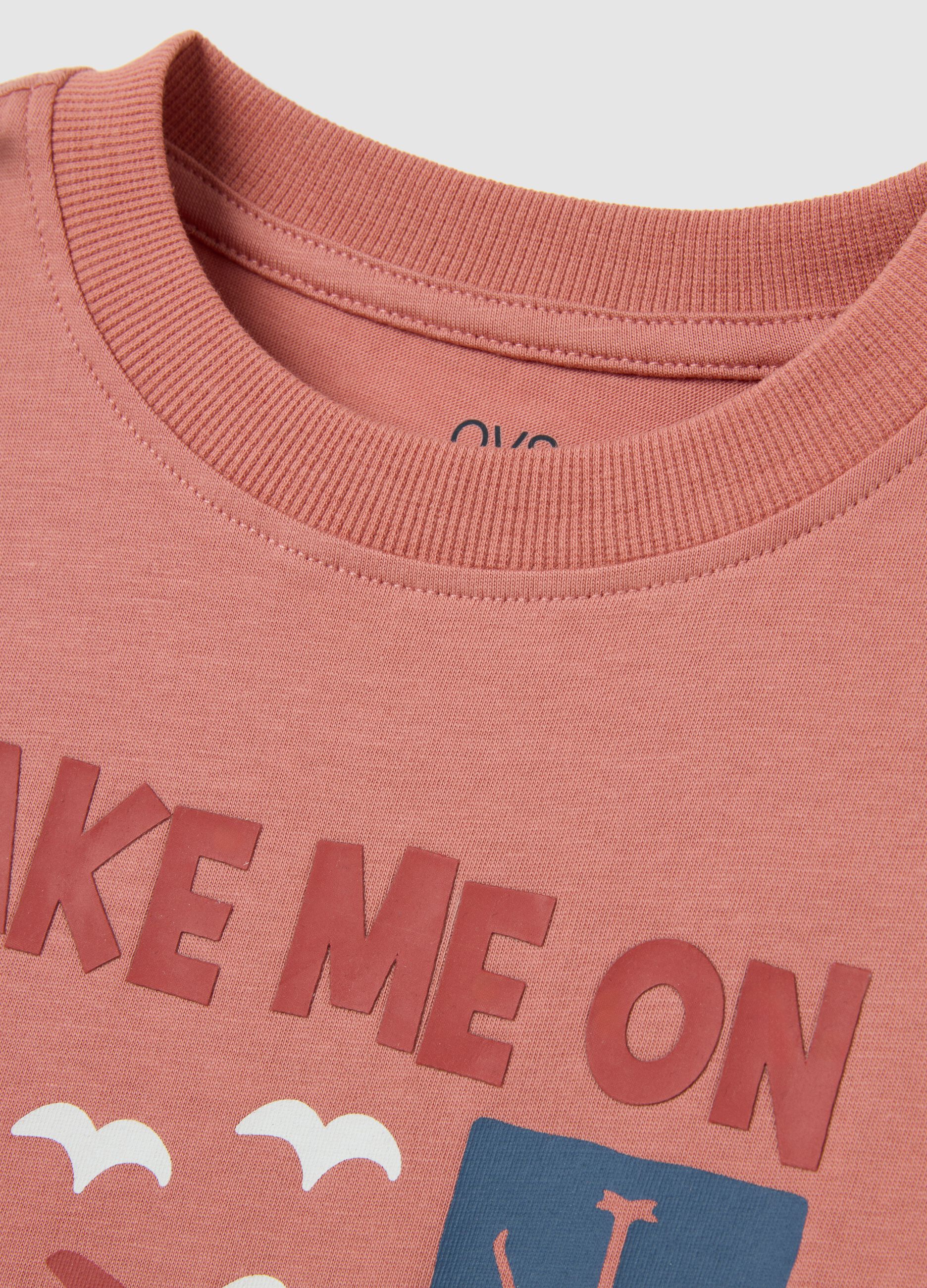 T-shirt da bambino in puro cotone rosa regular fit con stampa