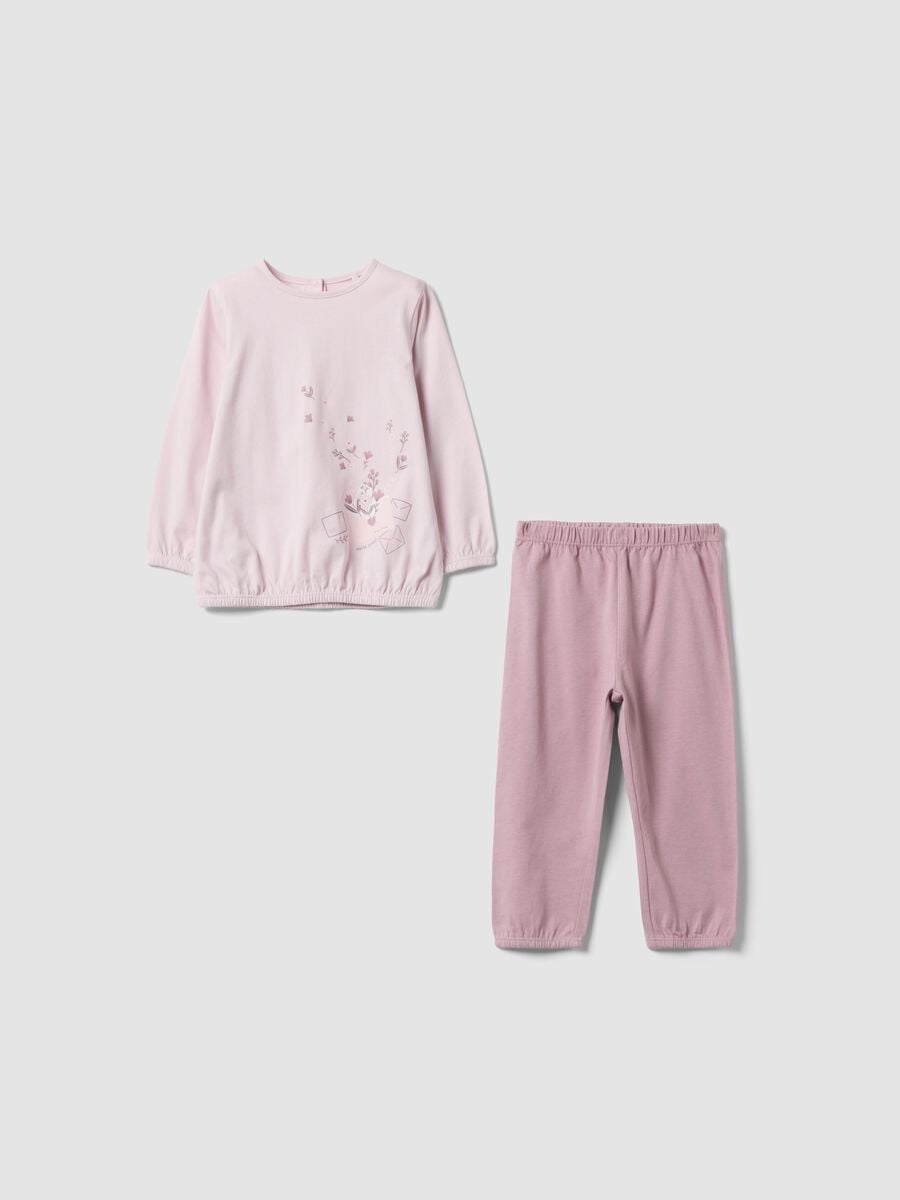 Pigiama rosa in puro cotone jersey organico con maglia e pantaloni per neonata e bimba_0