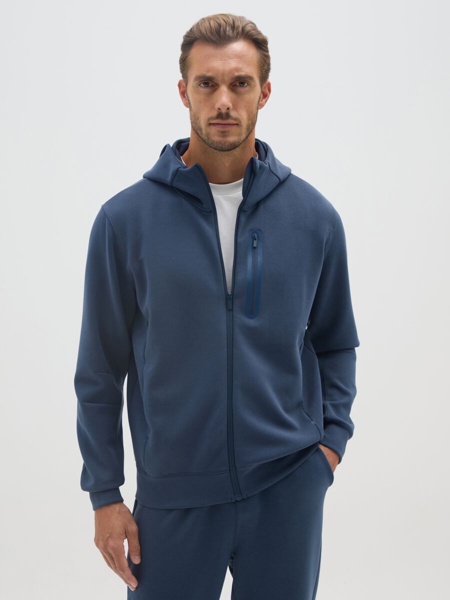 Blue regular fit hoodie with zip_0