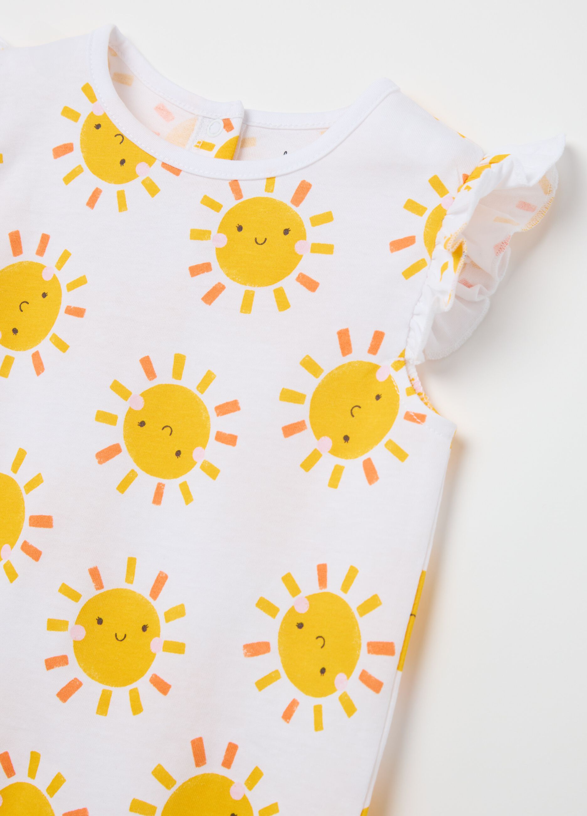 White pyjamas in cotton with sun print