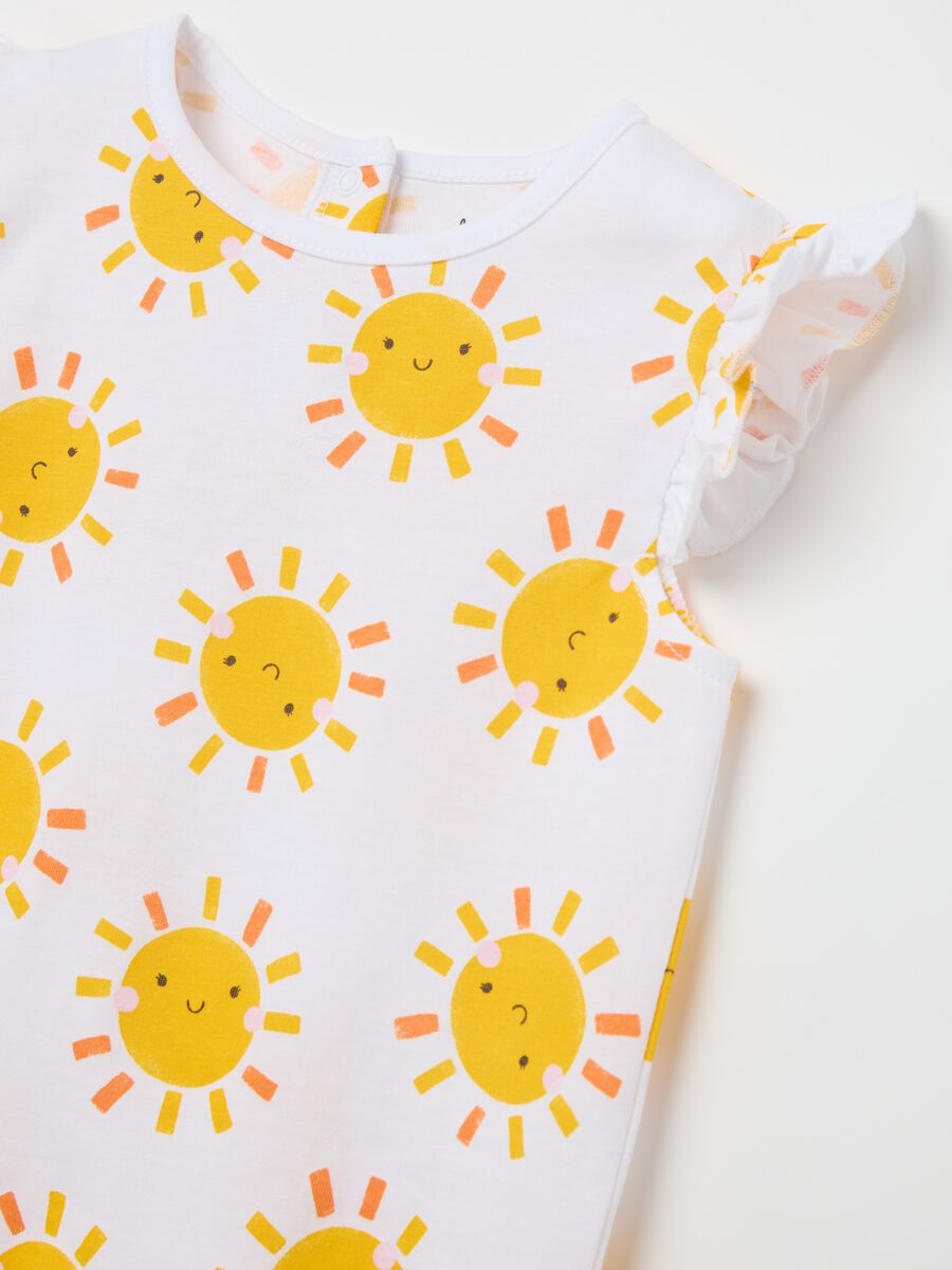 White pyjamas in cotton with sun print_2