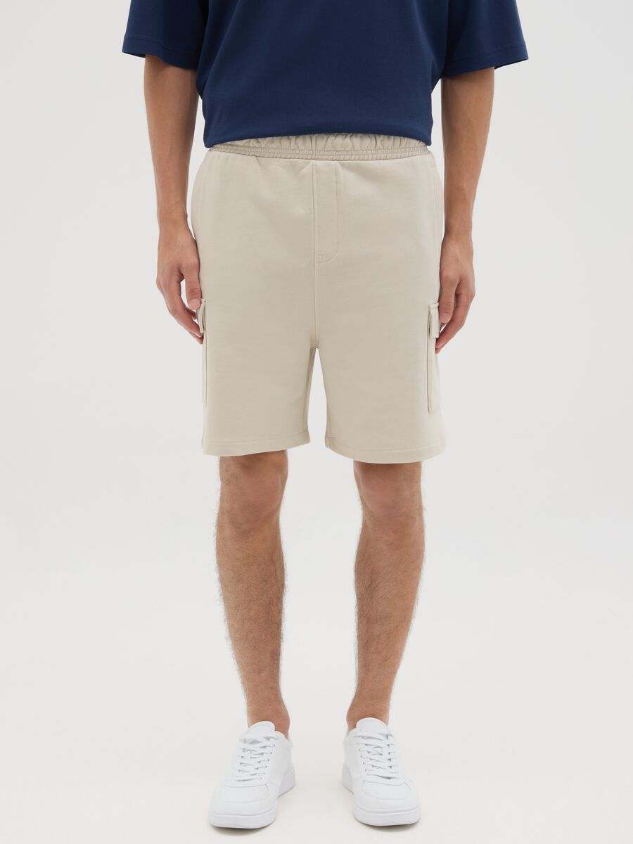 Men's beige cotton blend shorts relaxed fit_1