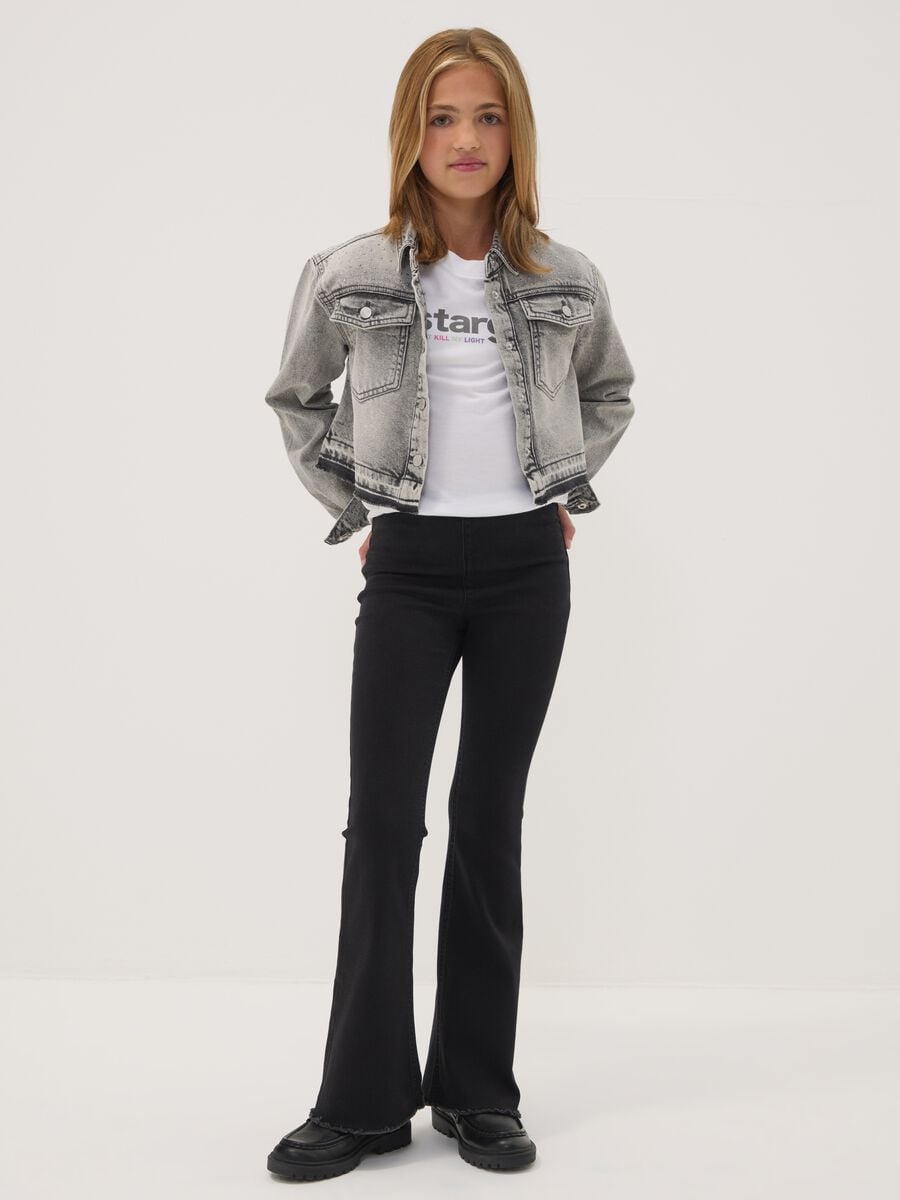 Jeggings neri flare in cotone e viscosa elasticizzata per ragazza_0