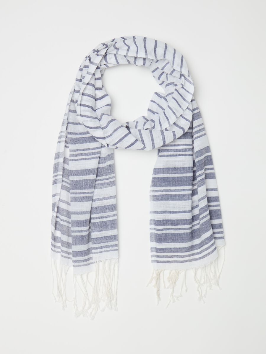 Striped pashmina with thin fringes_0