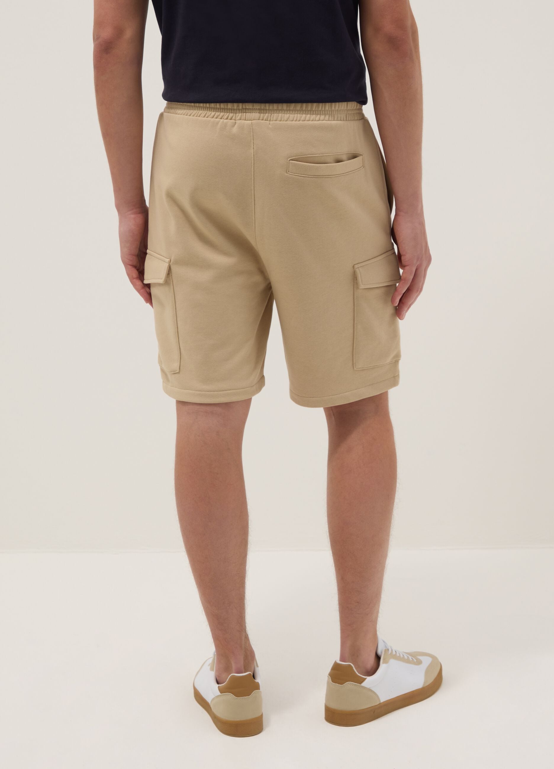 Beige cotton-blend cargo bermuda shorts
