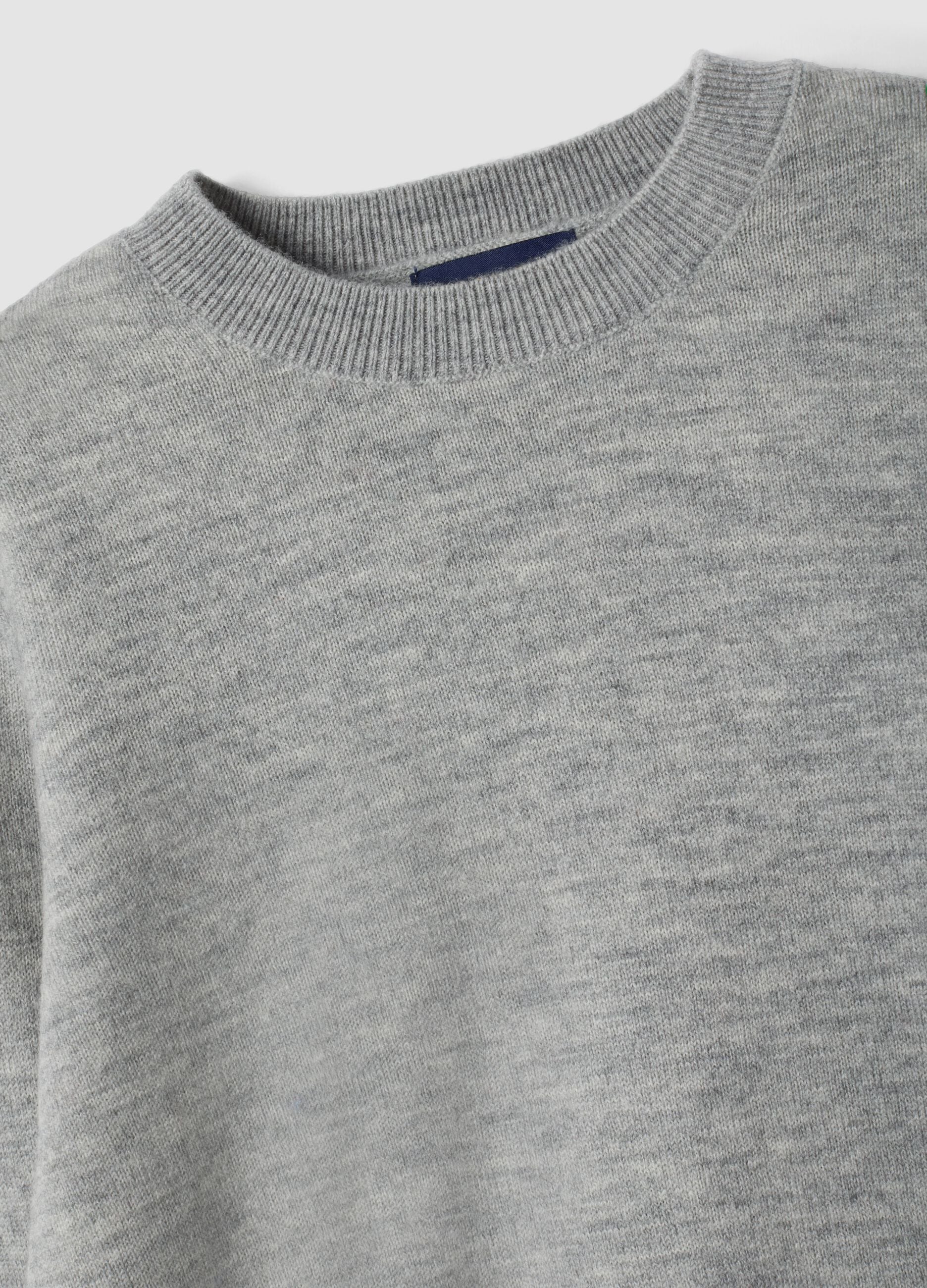 Grey pure wool long-sleeve jumper, regular fit