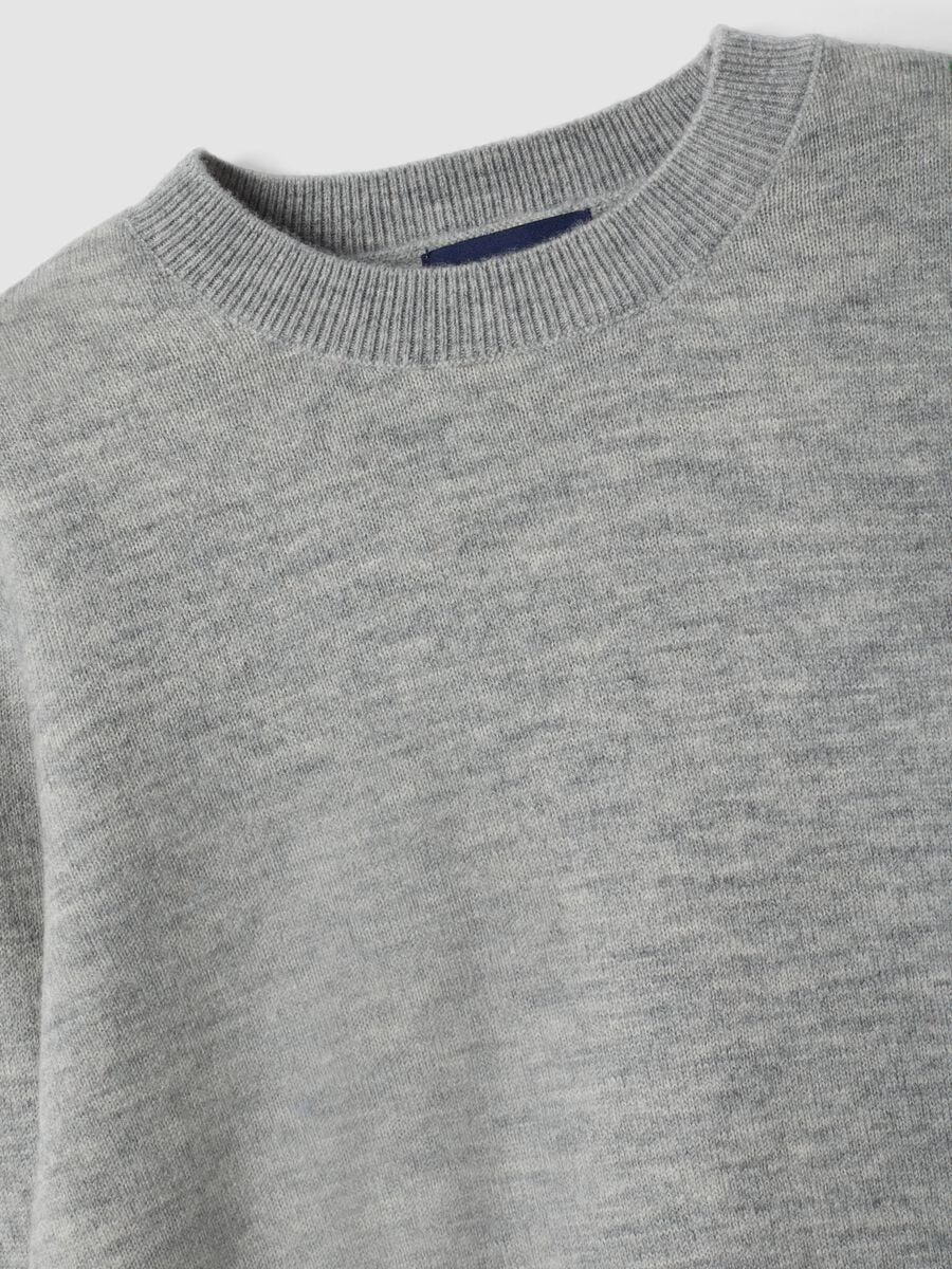 Maglione grigio in pura lana a maniche lunghe regular fit_4