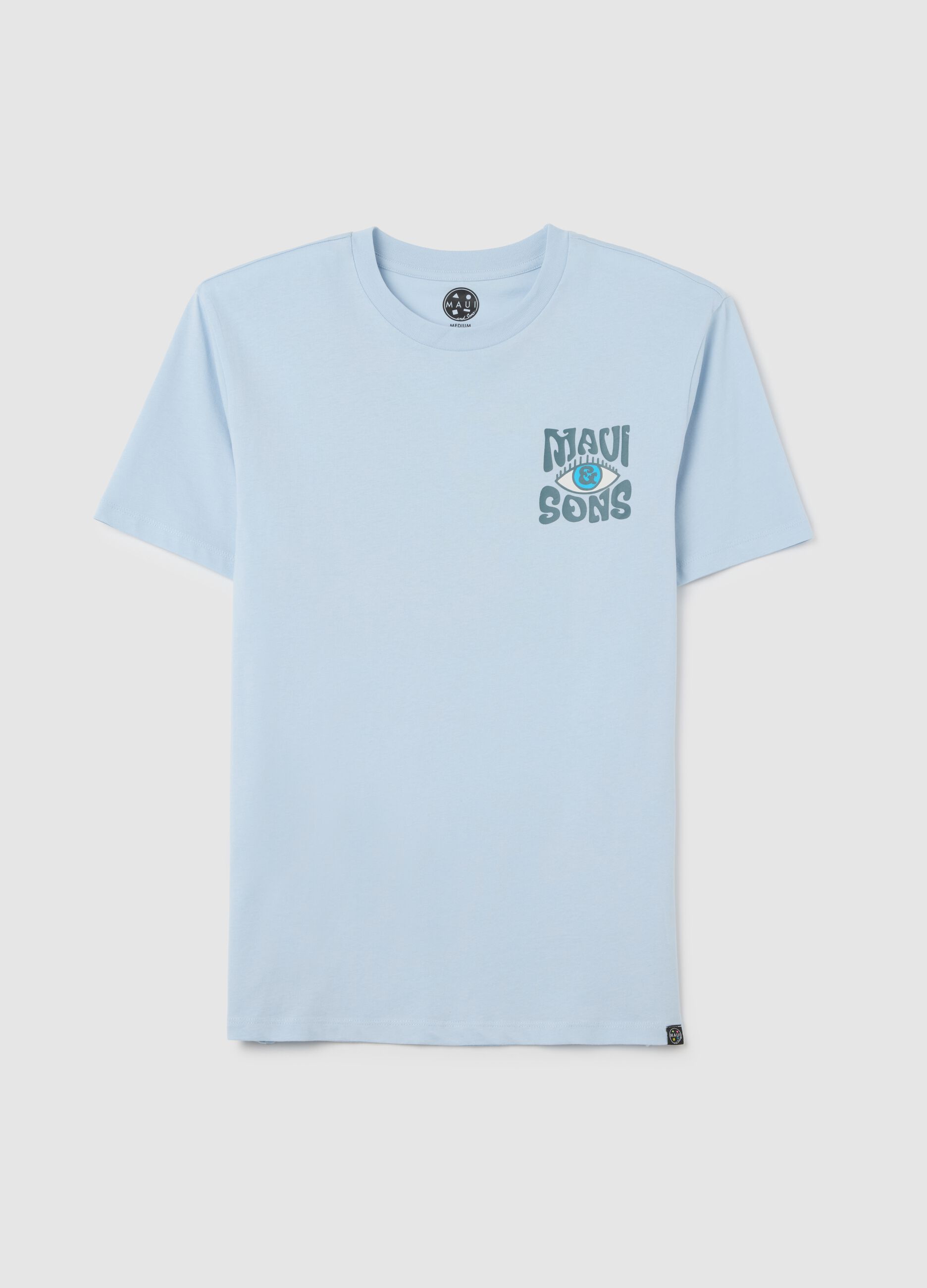 Men's pure cotton blue T-shirt regular fit with print