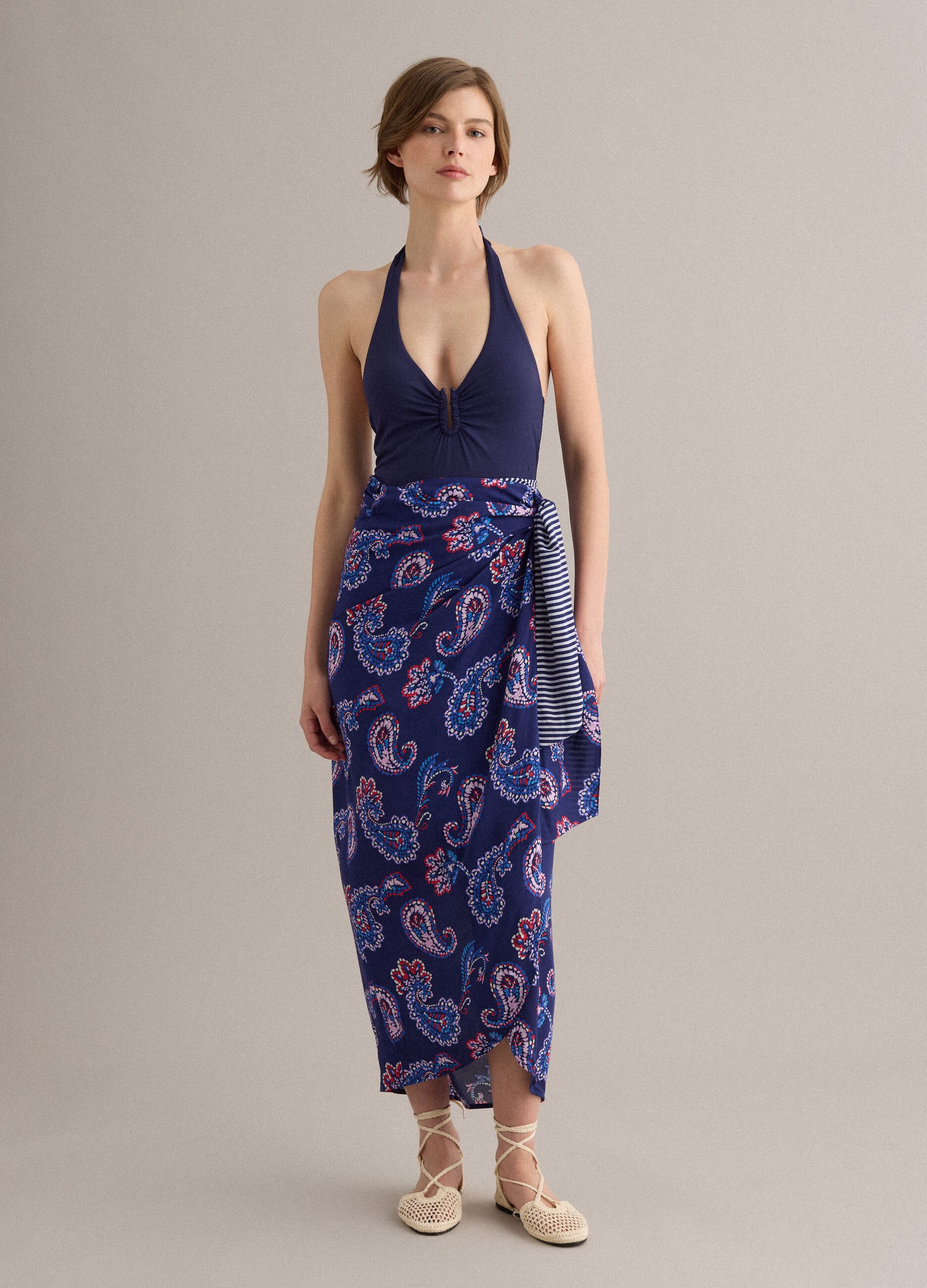 Blue pure viscose pareo with paisley print
