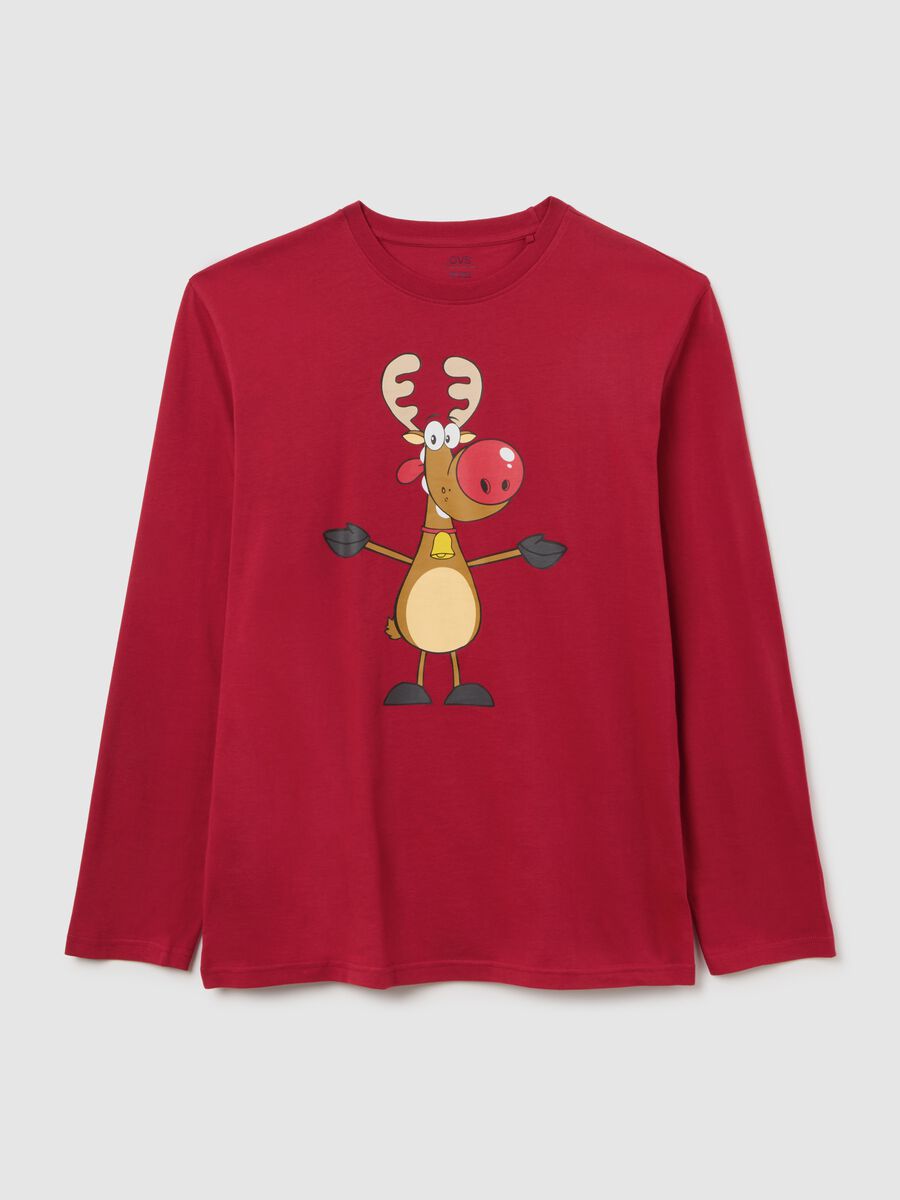 Red pure cotton regular fit Christmas pyjama top_5
