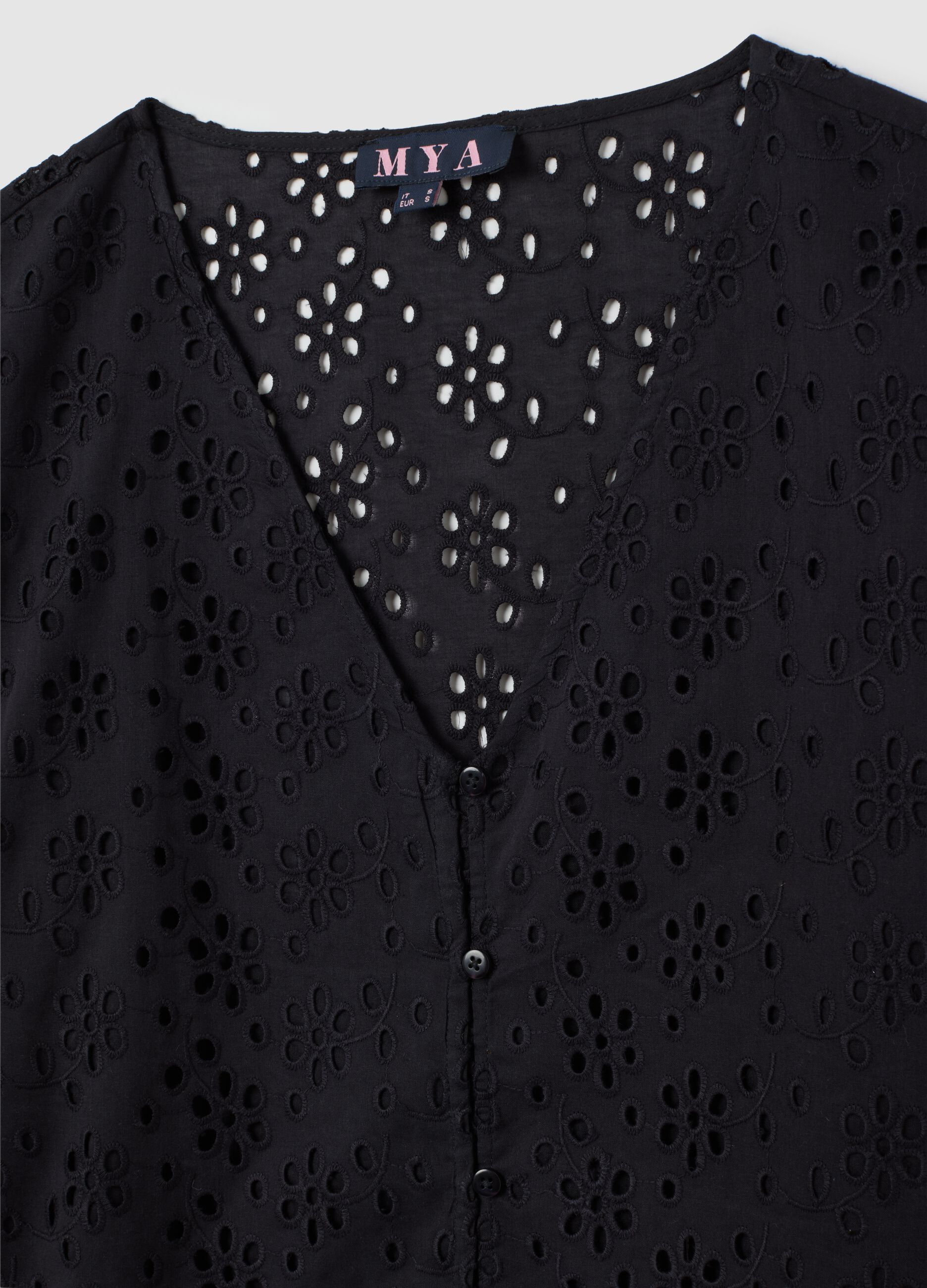 Women's black regular fit pure cotton blouse