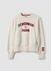Beige cotton-blend crew-neck sweatshirt with Paris print for girls_0