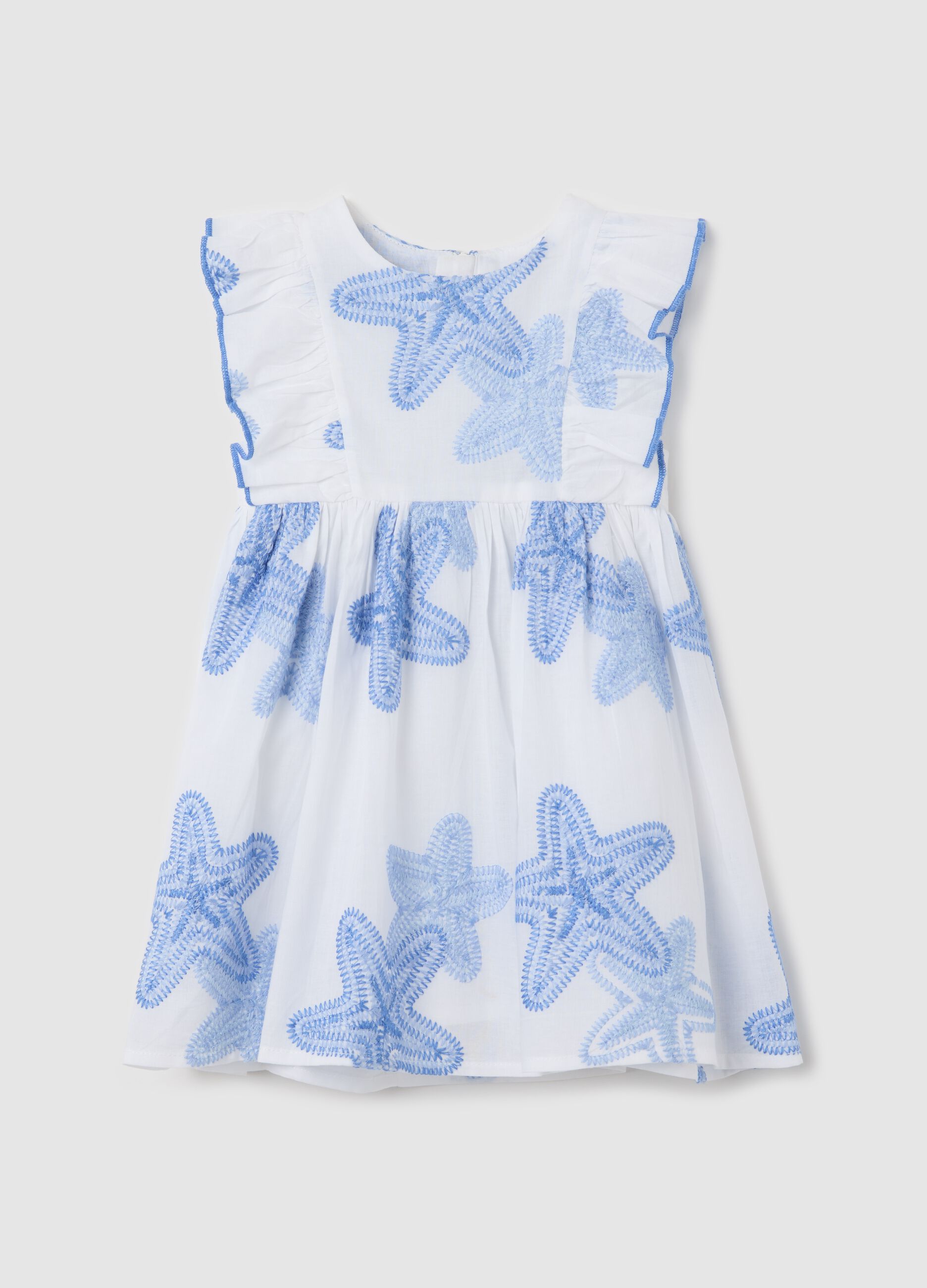 Dress with white and blue starfish in cotton