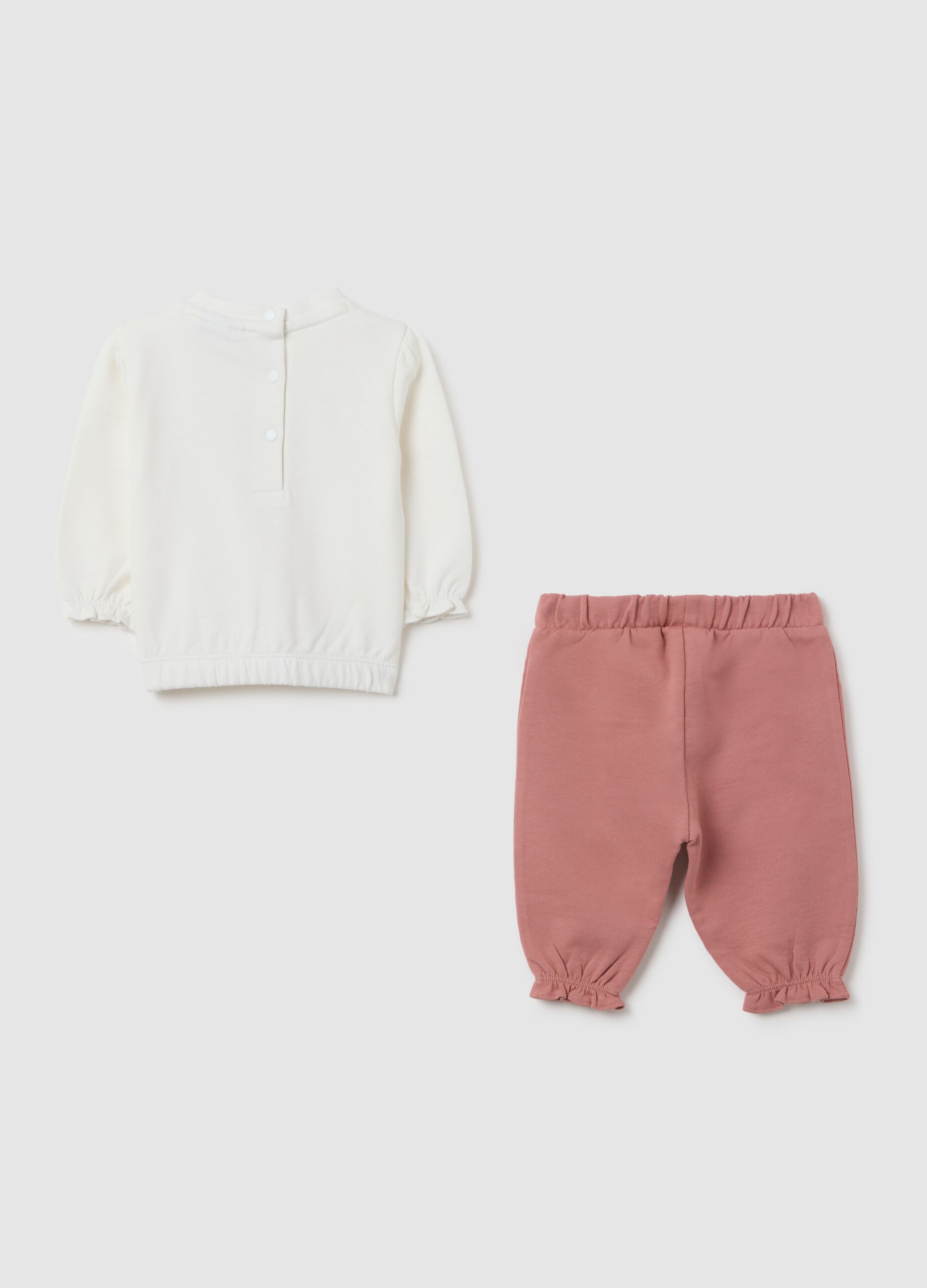 Girls' set in pure white and pink cotton