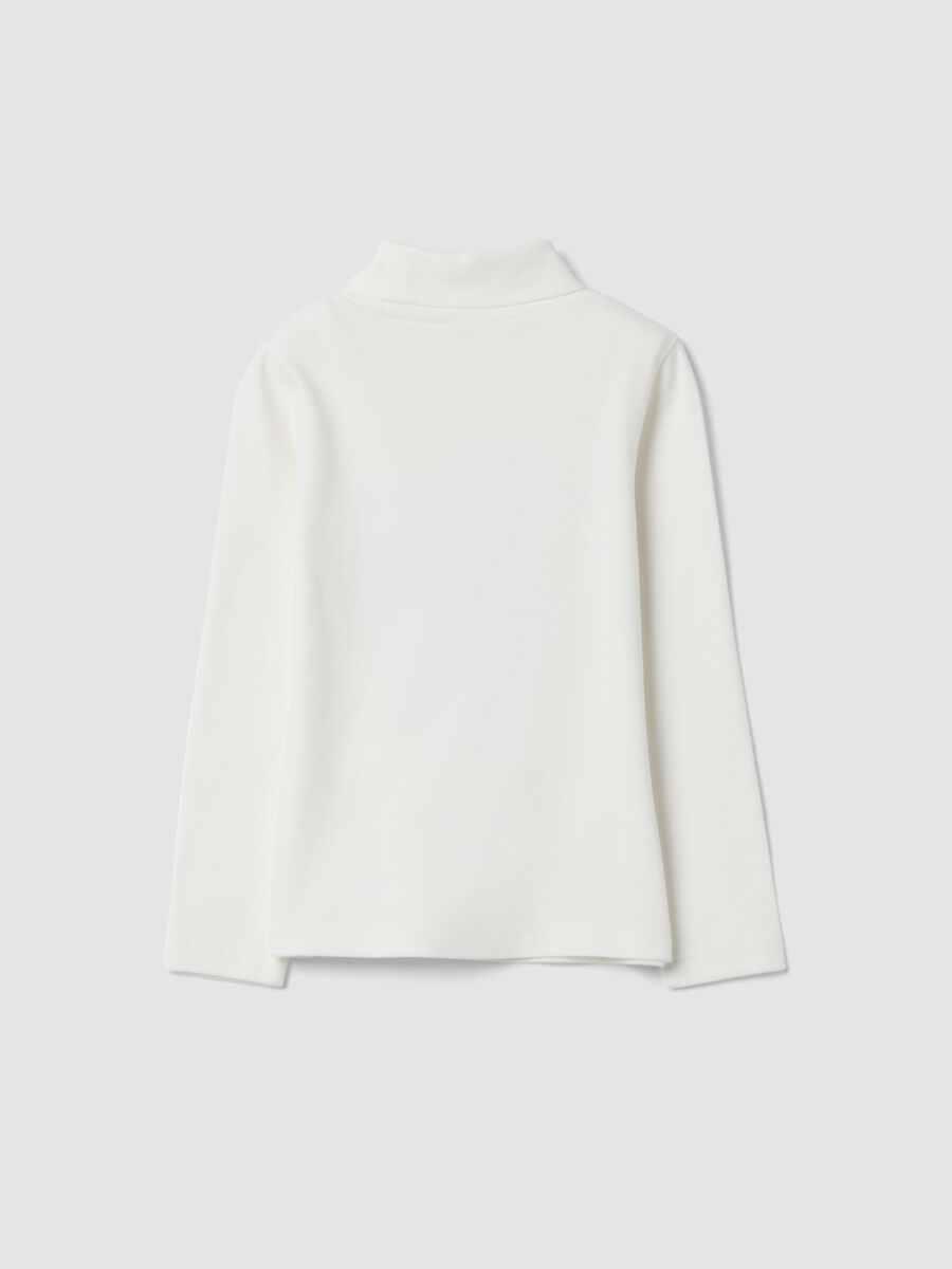 T-shirt bianca in puro cotone dolcevita con stampa_1