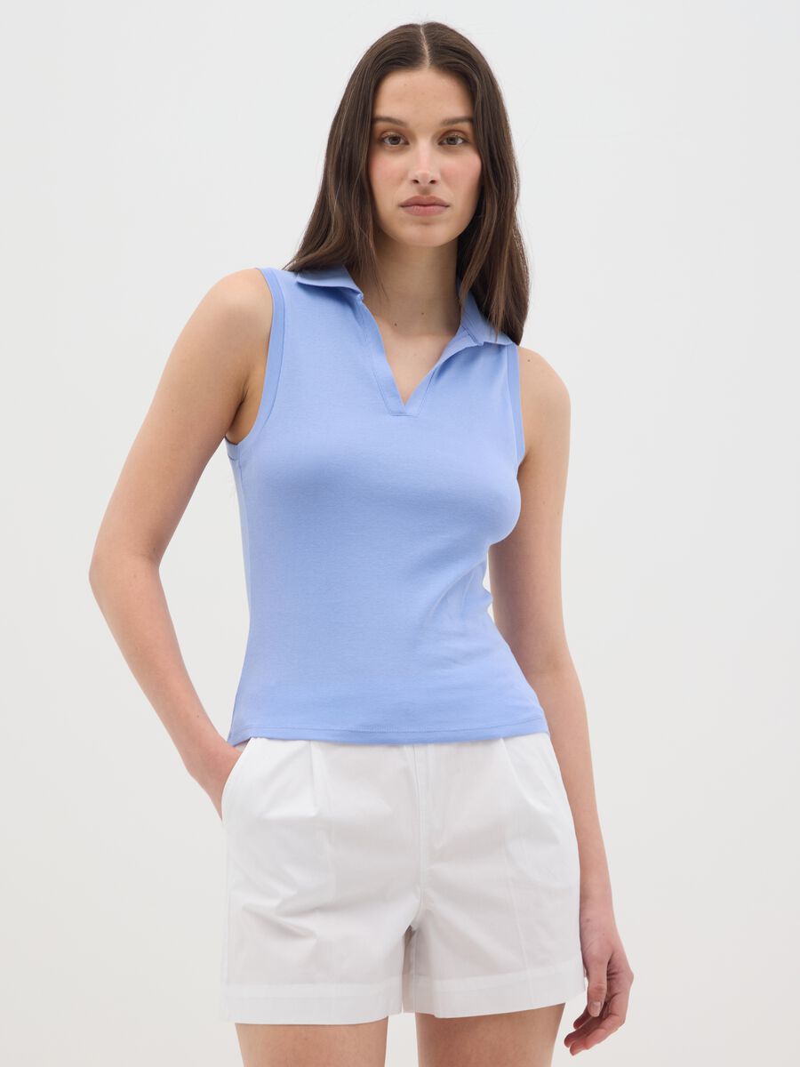 Women's Sleeveless Blue Cotton Top Slim Fit_0