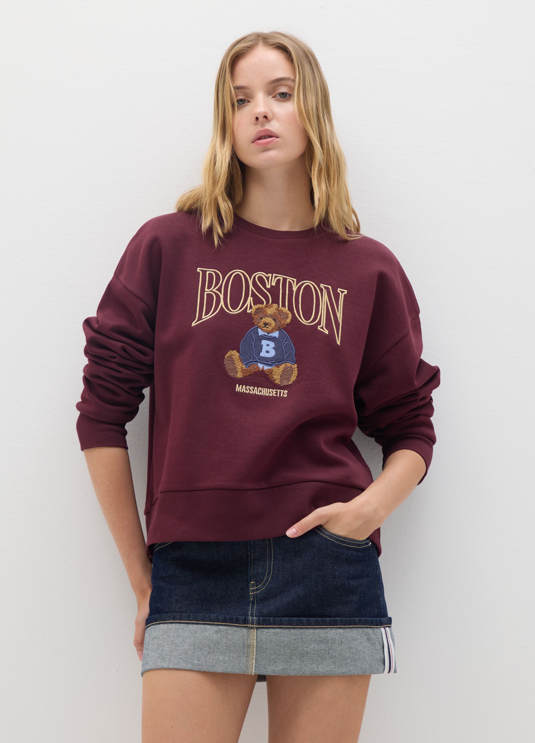 Red Cotton Blend Sweatshirt Regular Fit