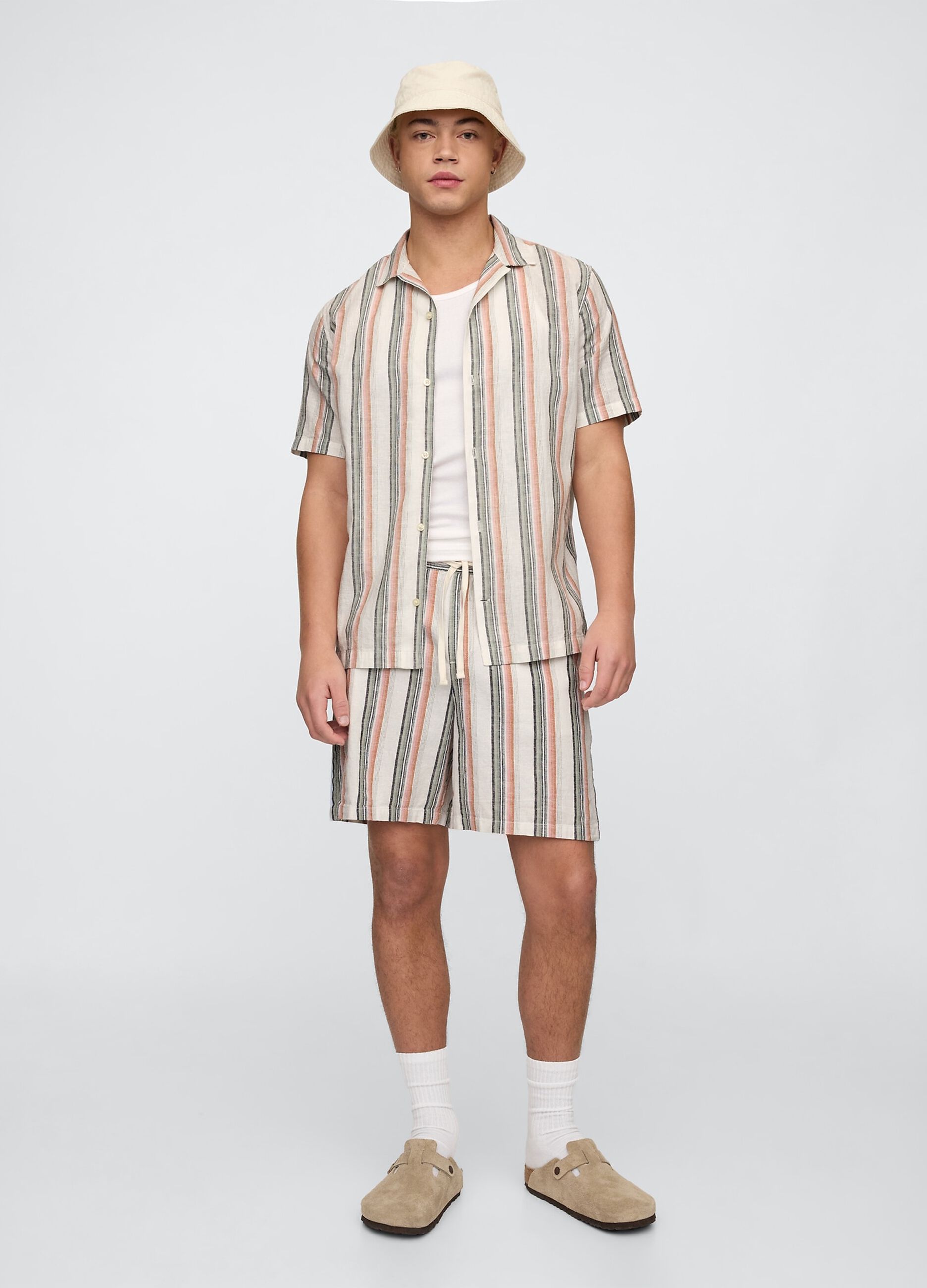 Multicolour Striped Cotton and Linen Blend Shorts