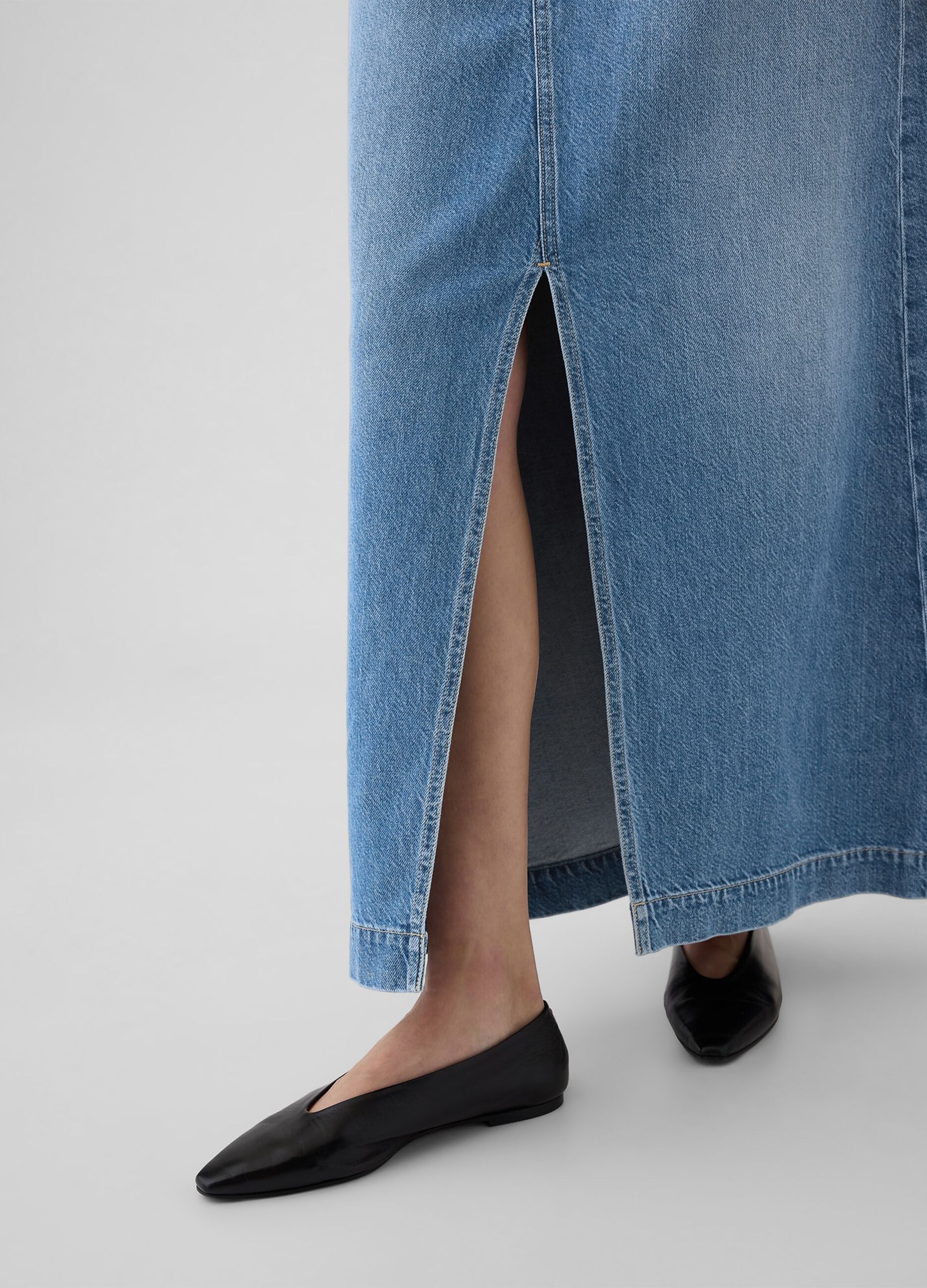 Long denim skirt with split