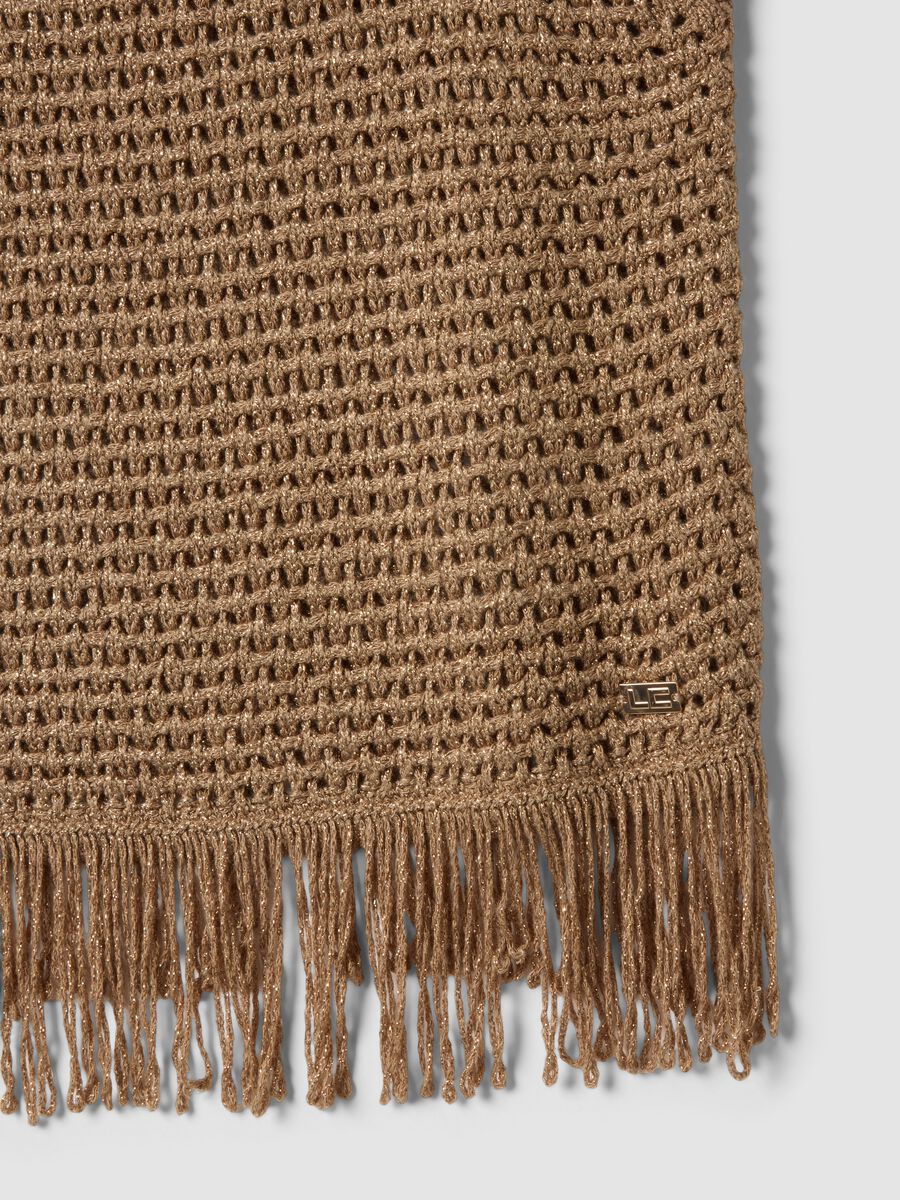 Brown viscose-blend mesh tank top with fringe_5