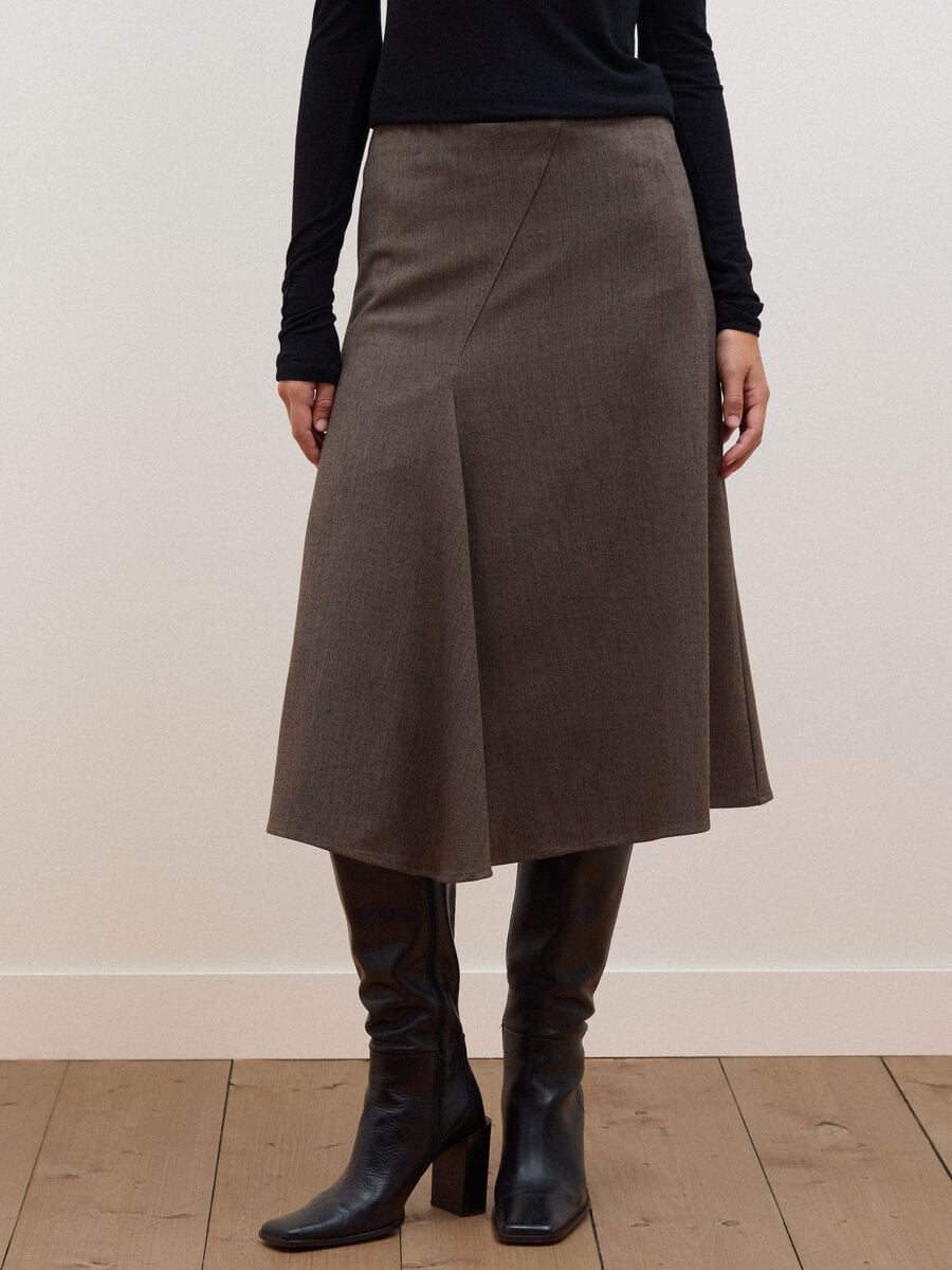 Brown stretch viscose skirt with lining_1
