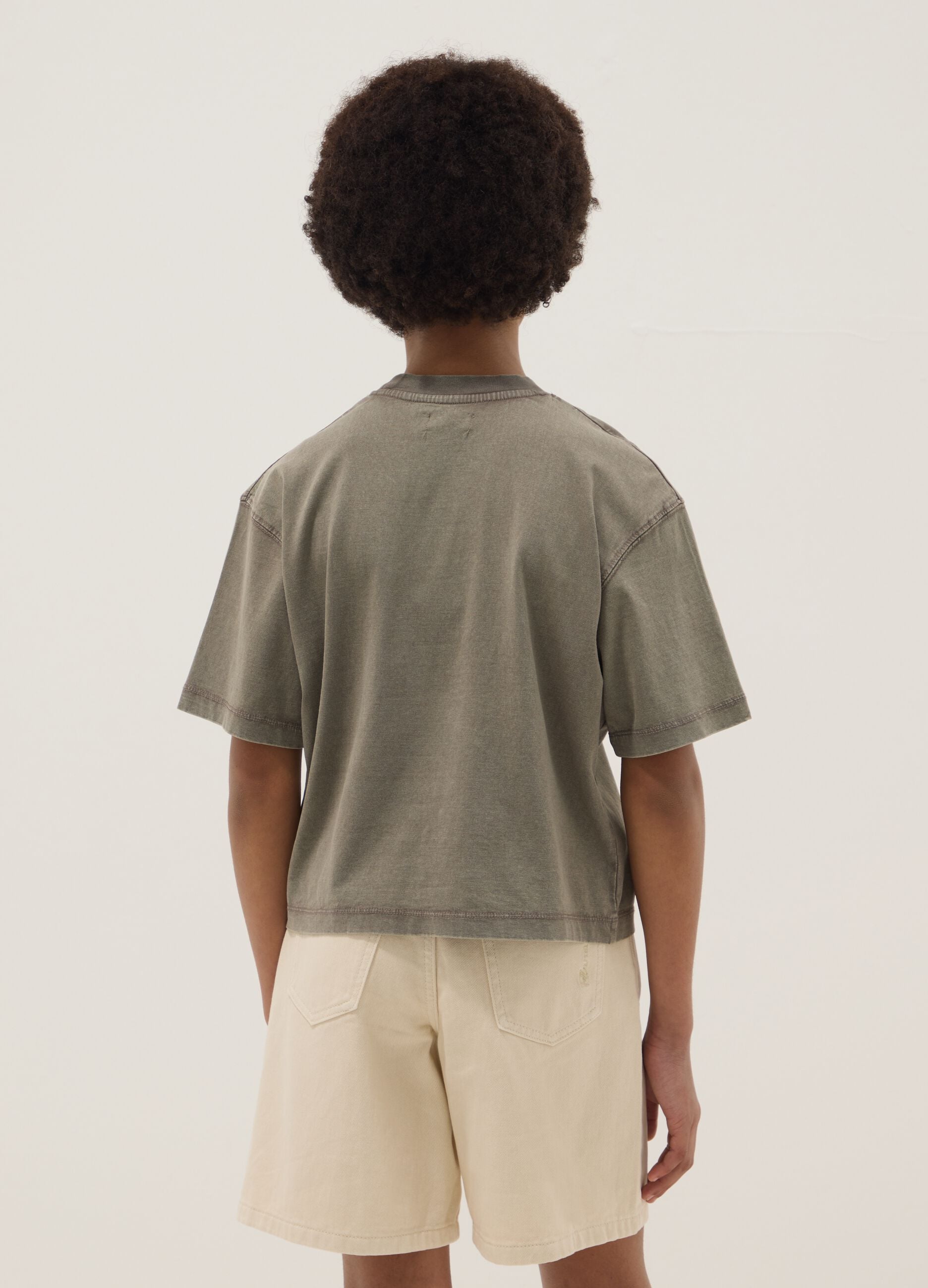 Girls' oversized fit green pure cotton T-shirt