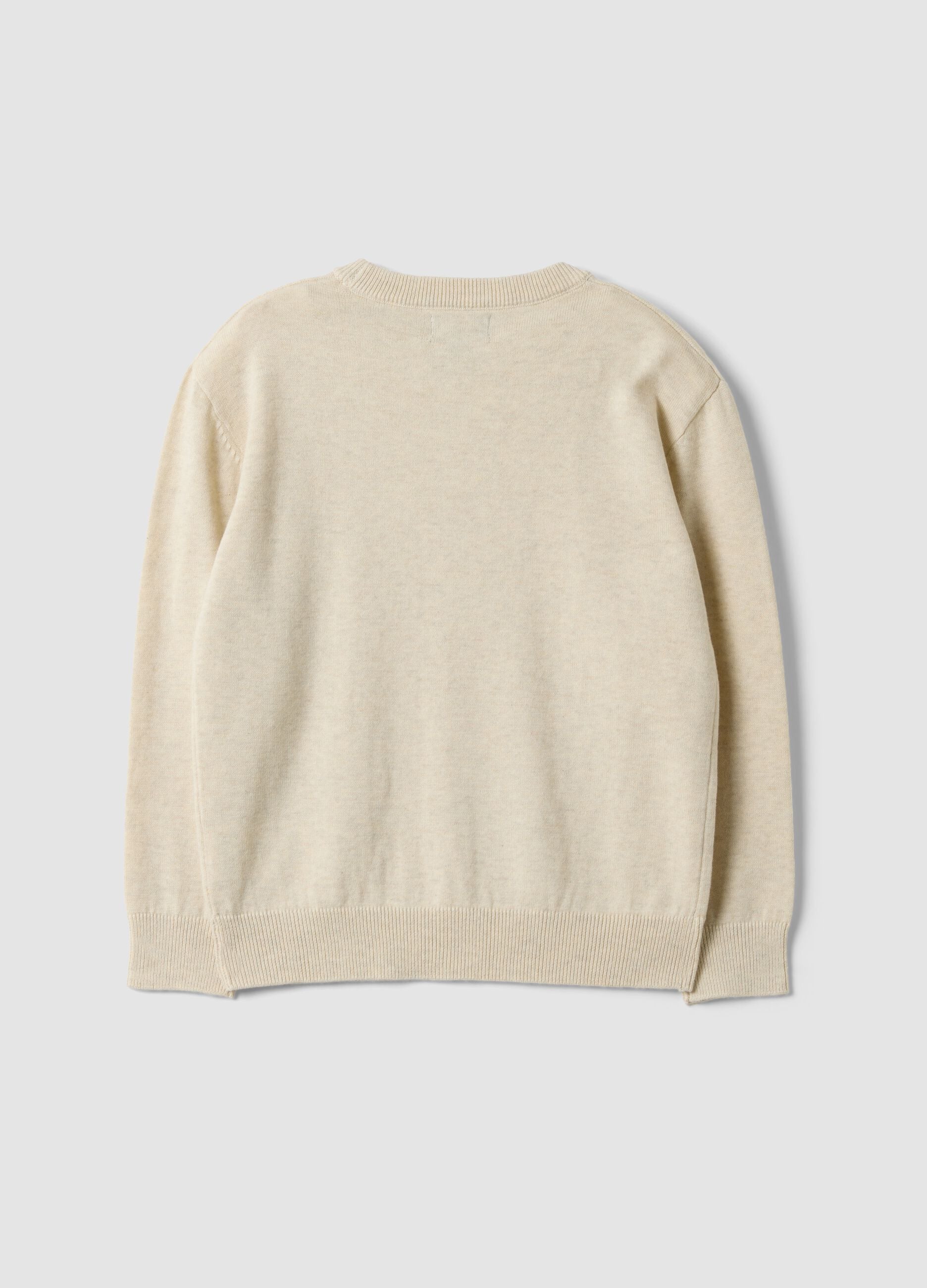 Beige pure cotton crew-neck oversized fit jumper for boys