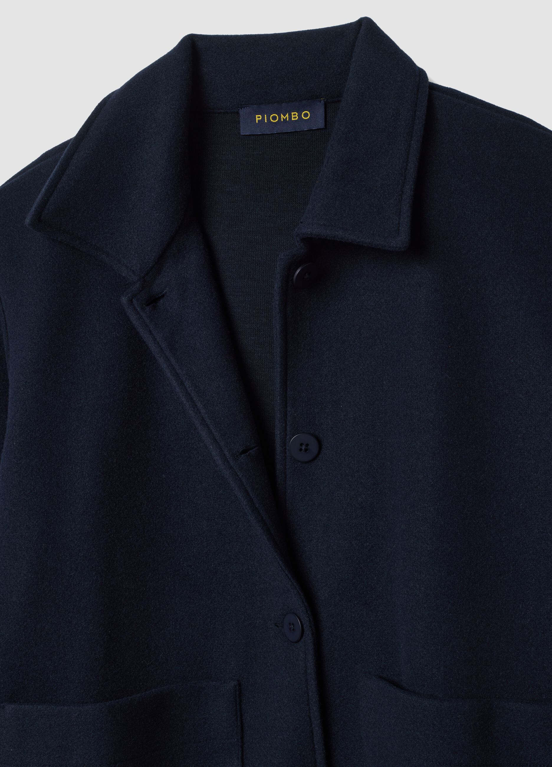 Navy blue viscose-blend jacket with crew neck, regular fit