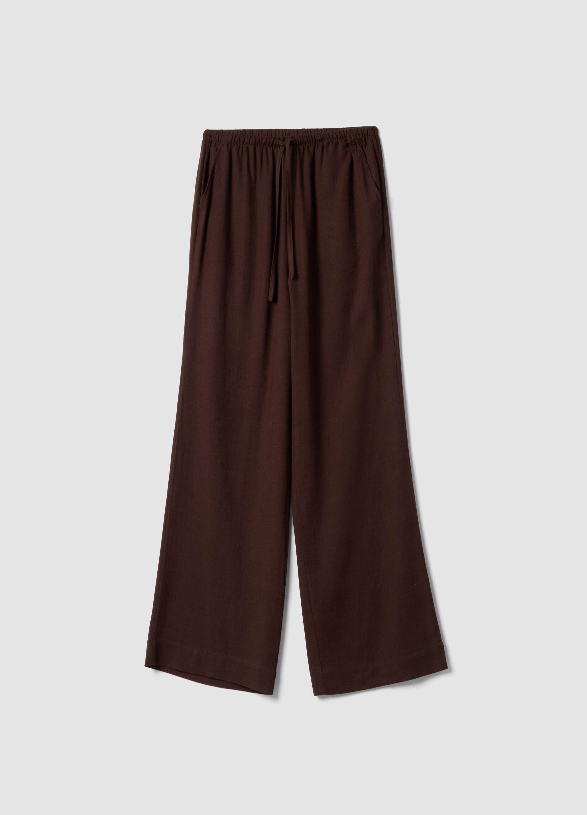 Brown viscose and linen blend joggers &ndash; relaxed fit