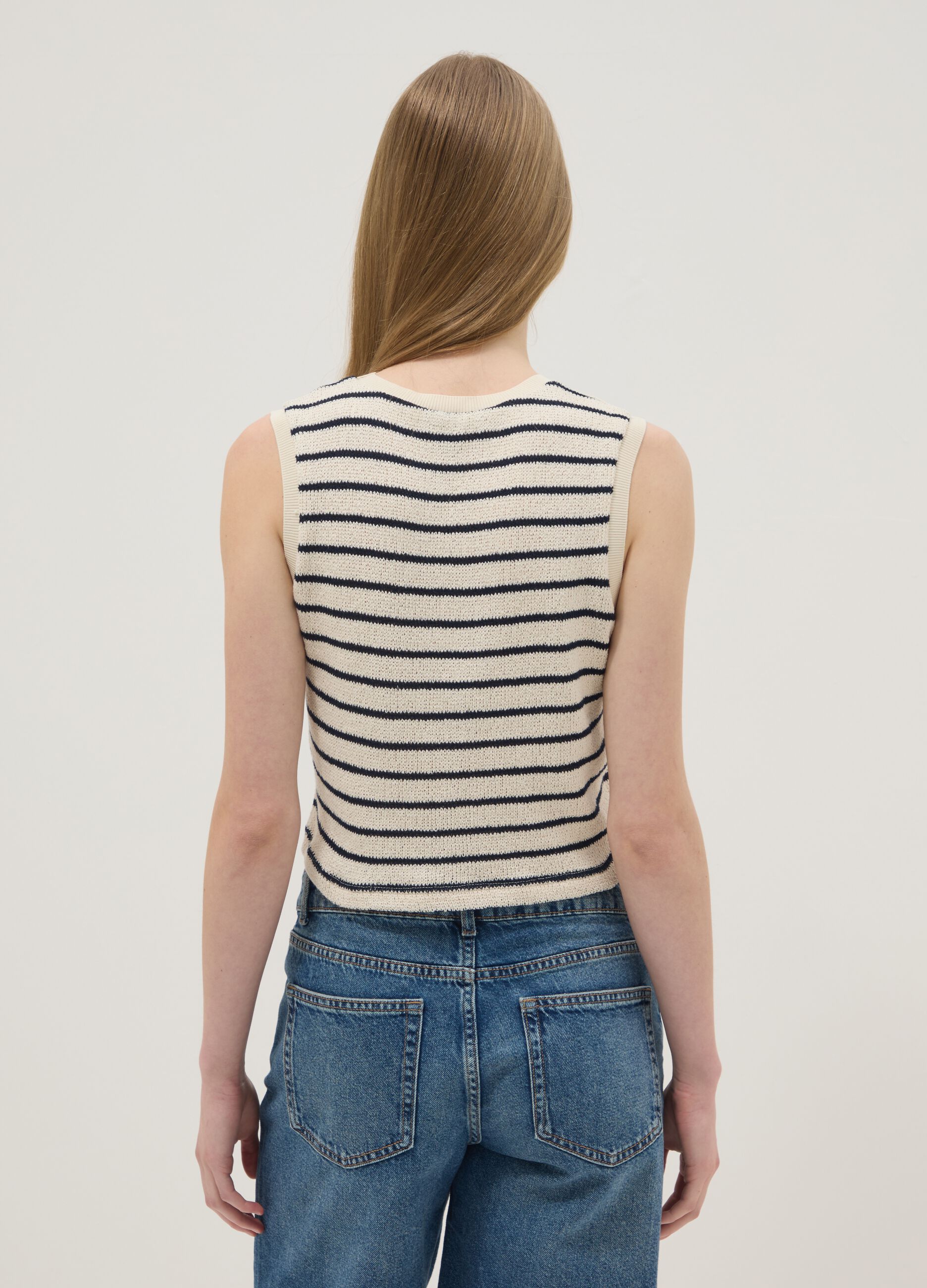 Regular-fit striped cotton-blend gilet in black and white