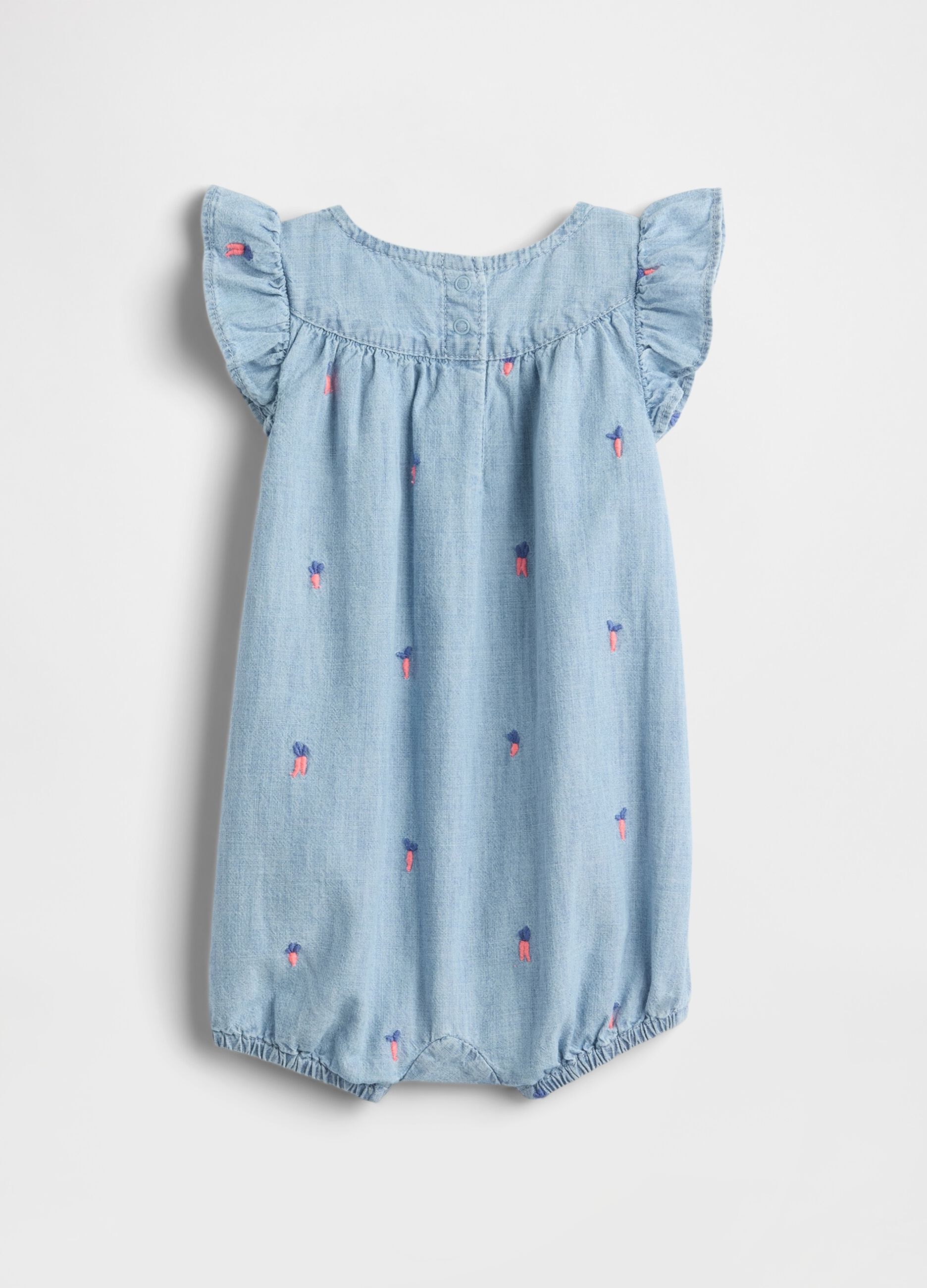 Denim Playsuit with Floral Embroidery