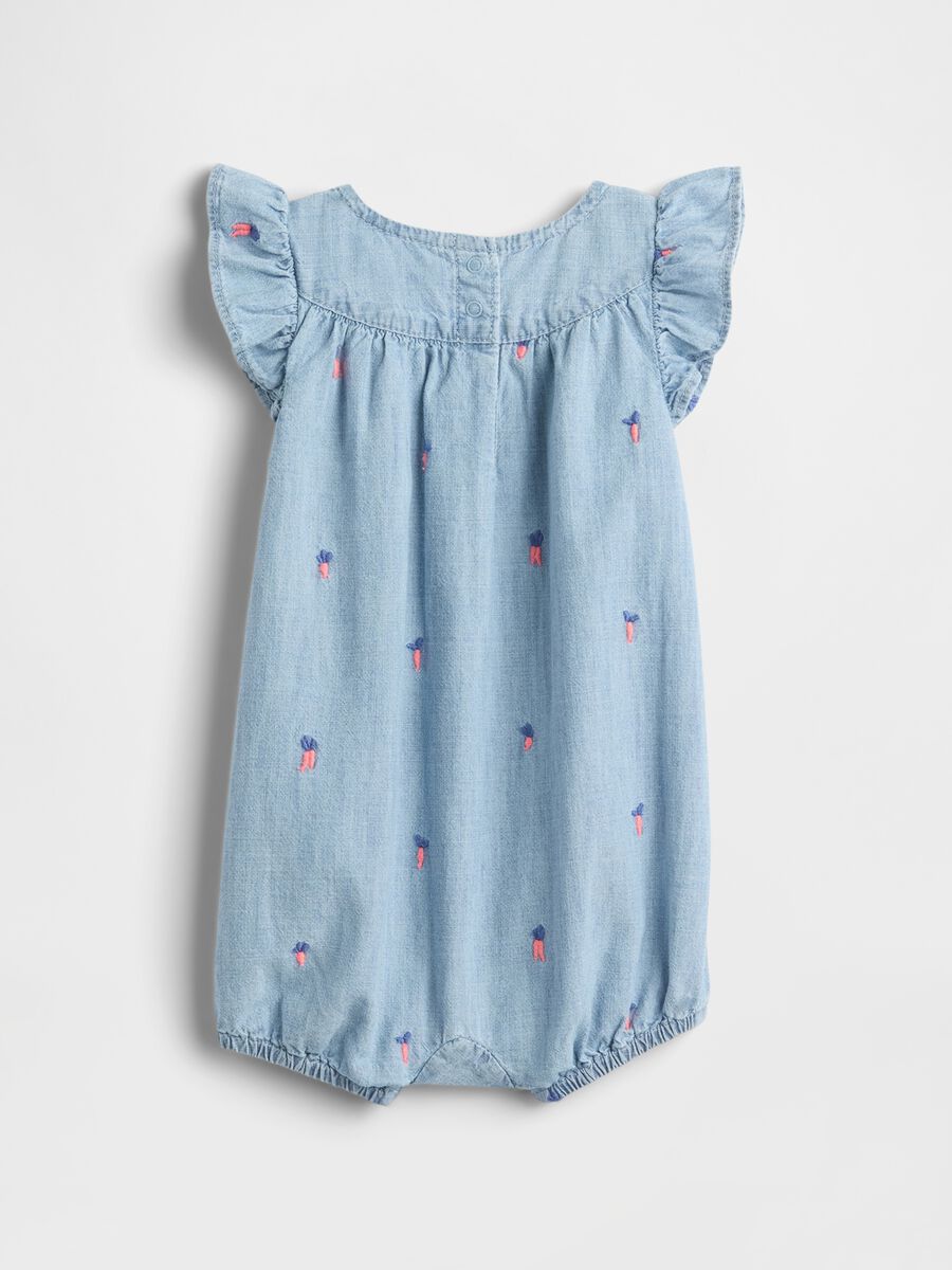 Denim Playsuit with Floral Embroidery_1
