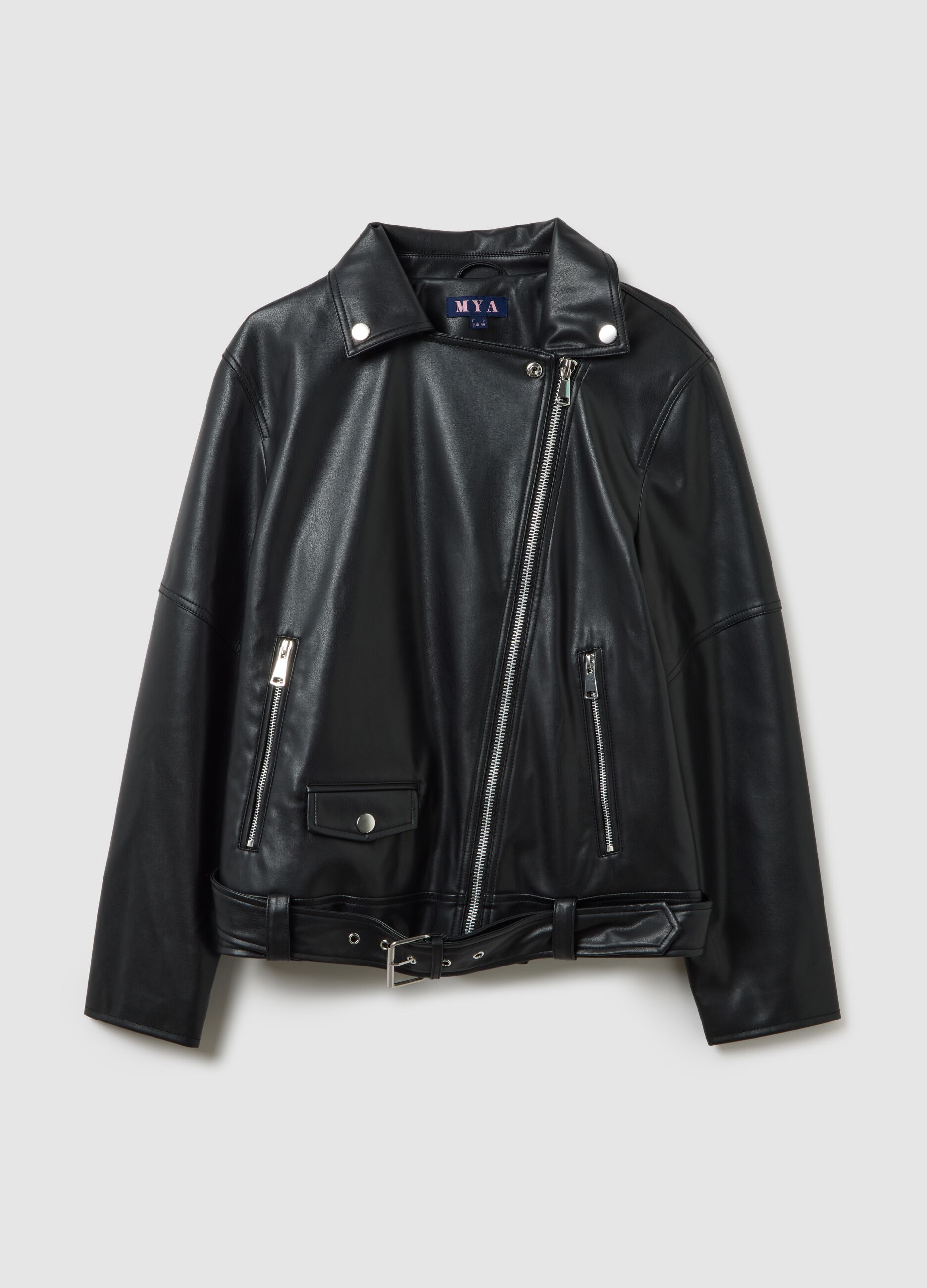 Black vegan leather jacket regular fit