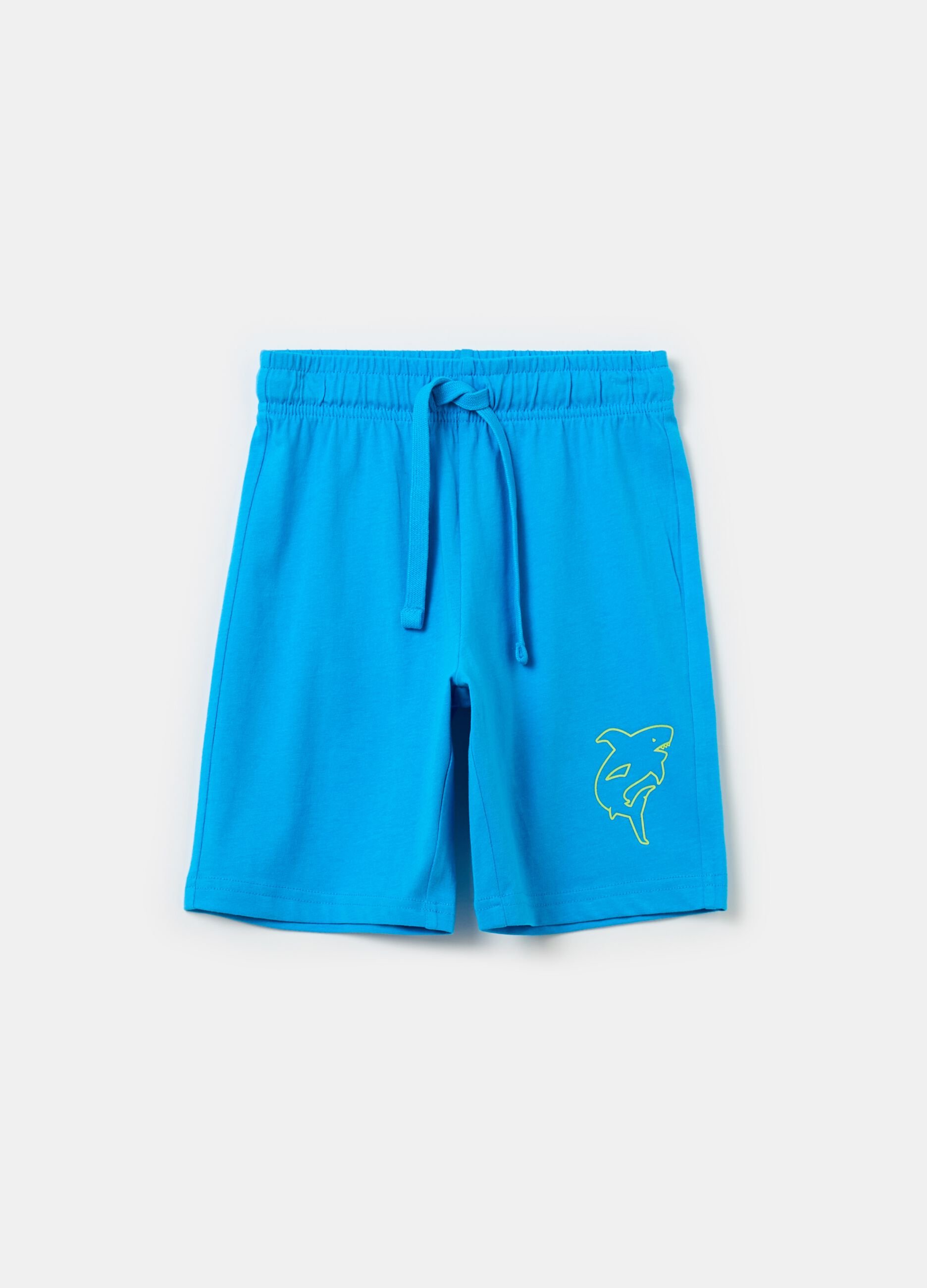 Cotton Bermuda shorts with drawstring and print