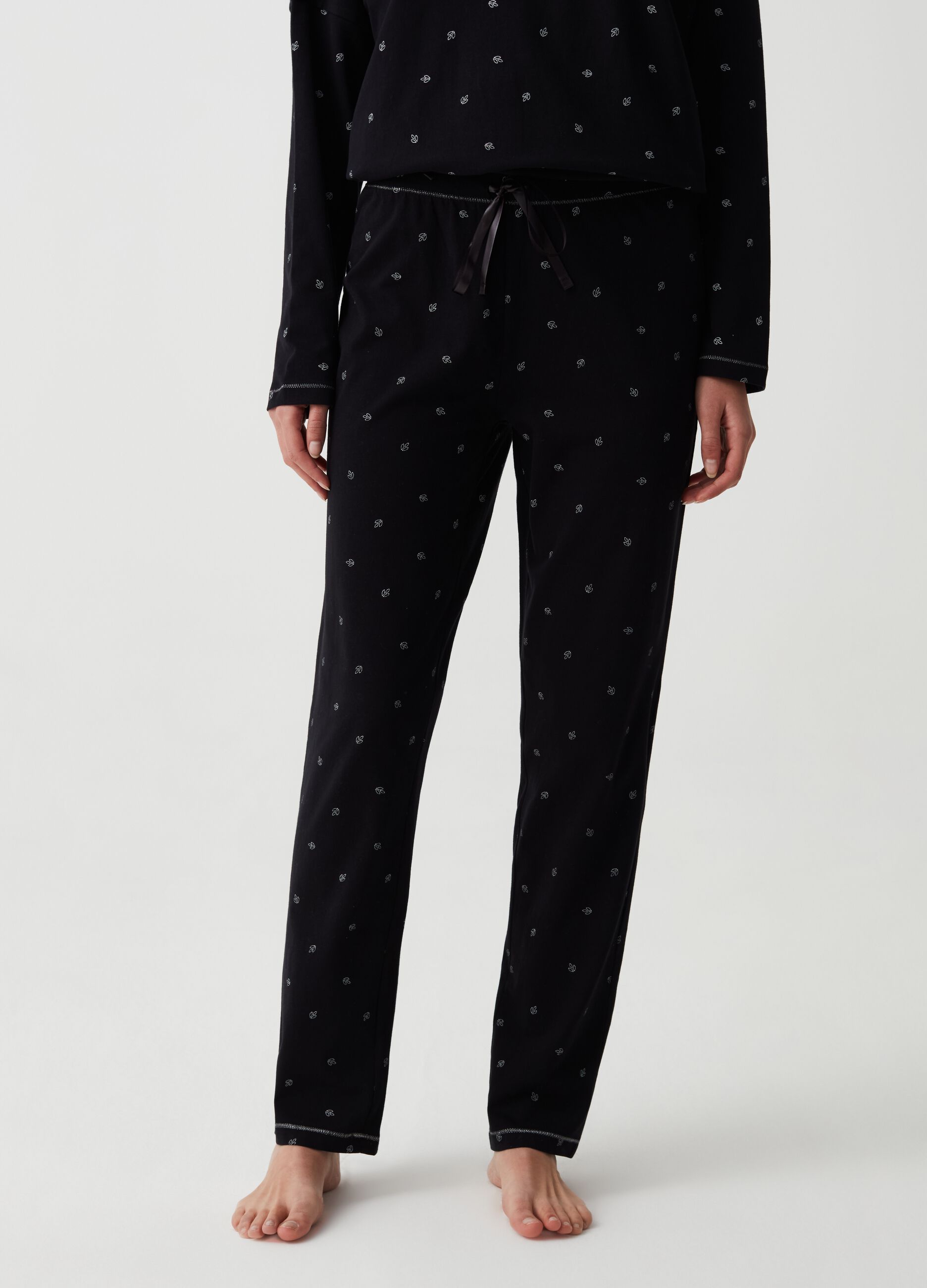 Pyjama bottoms with leaf print