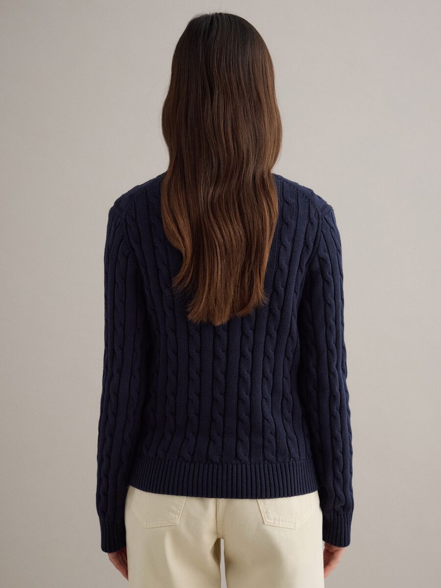 Blue sweater in pure cotton with regular fit and cable knit_3