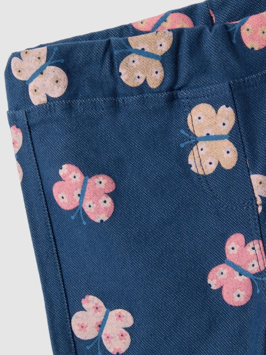 Elasticated Cotton Blue Treggings for Girls with Prints_3
