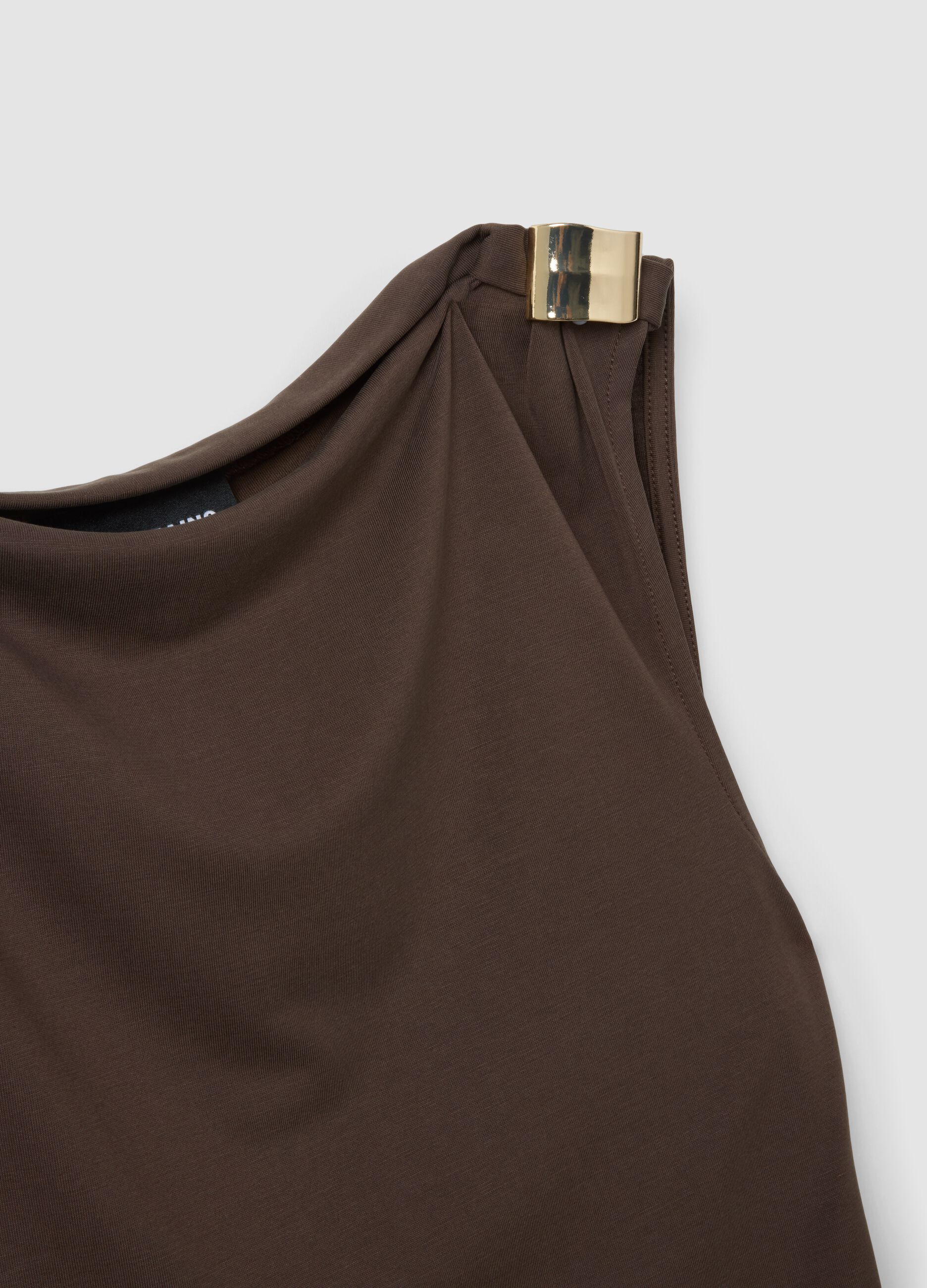 Brown sleeveless viscose-blend top with jewel detail