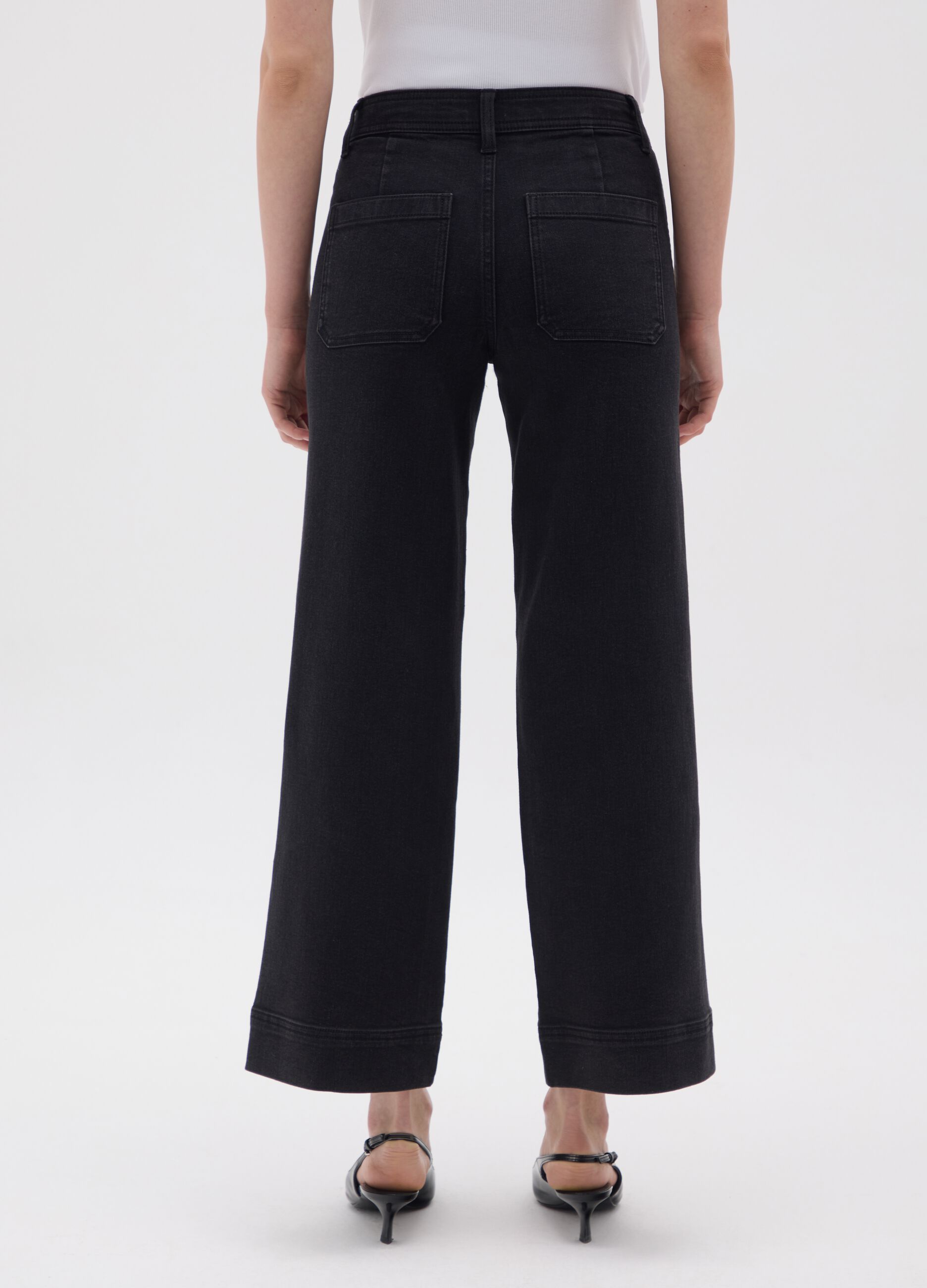 Women's black denim trousers regular fit