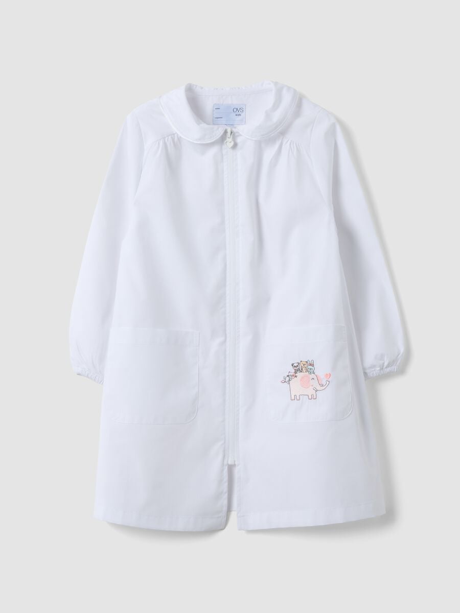 White nursery apron with cute animal embroidery for girls_0