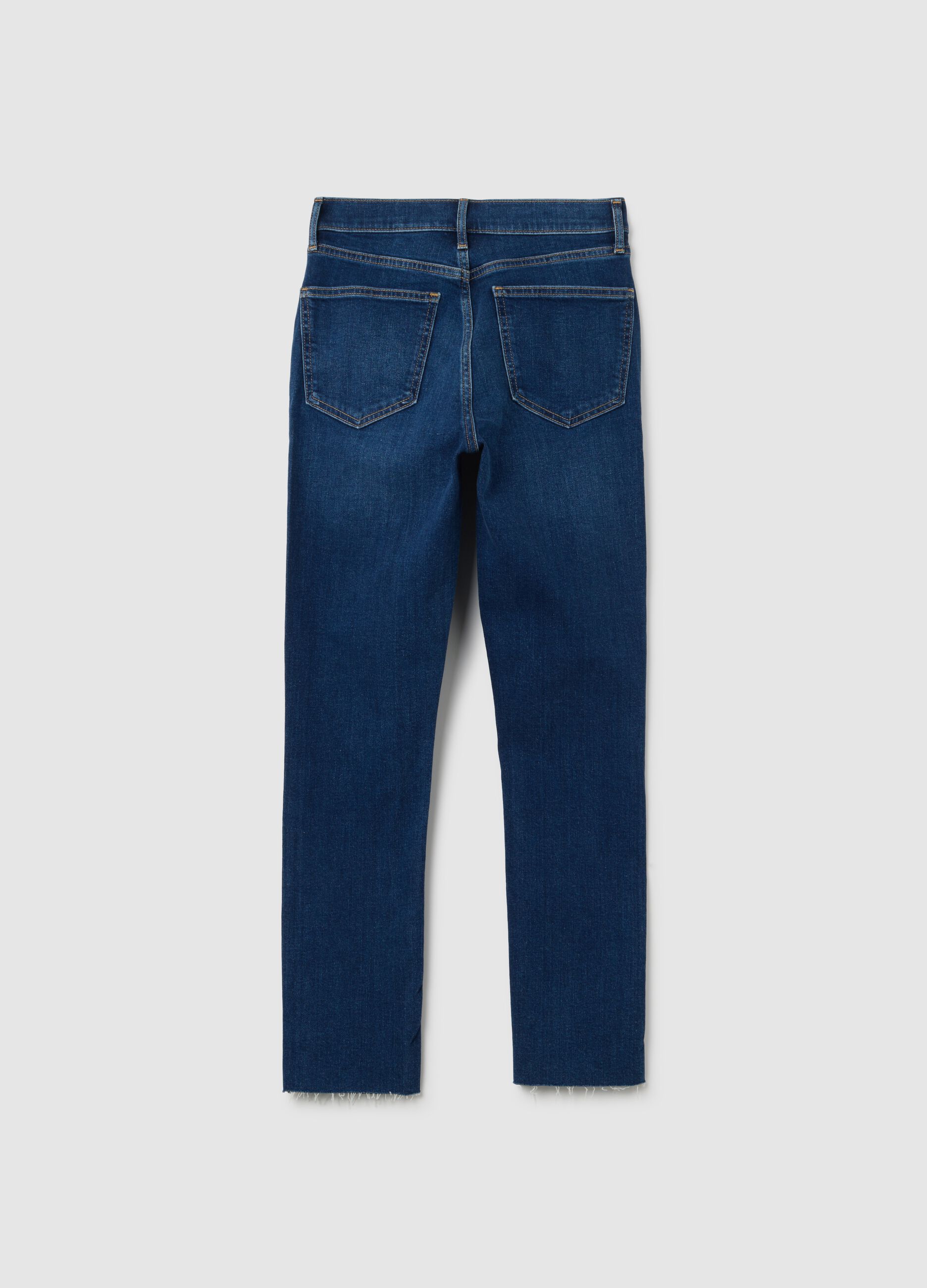 Slim-fit high-waist jeans with raw edging