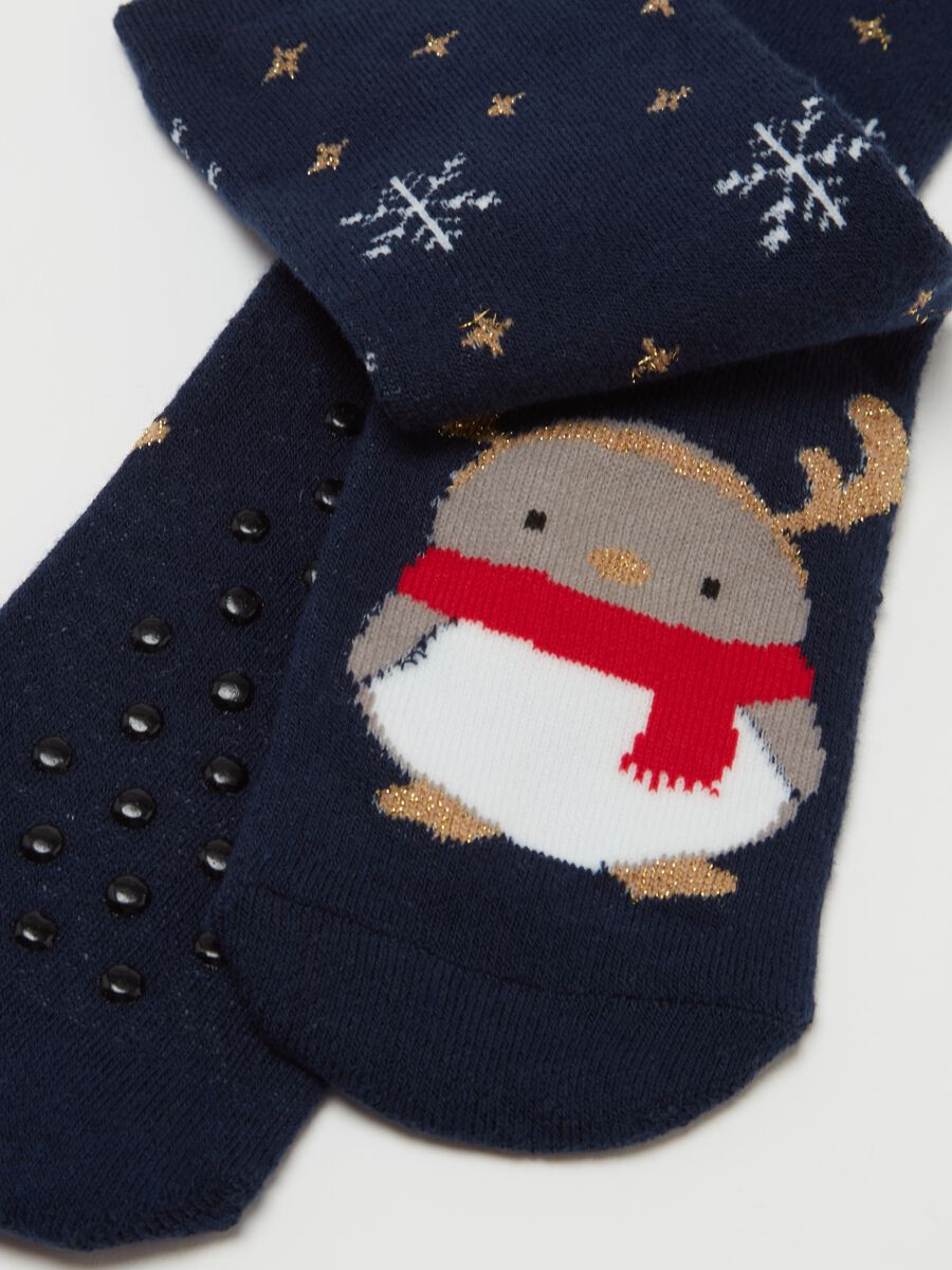 Slipper socks with lurex and Christmas penguin_2